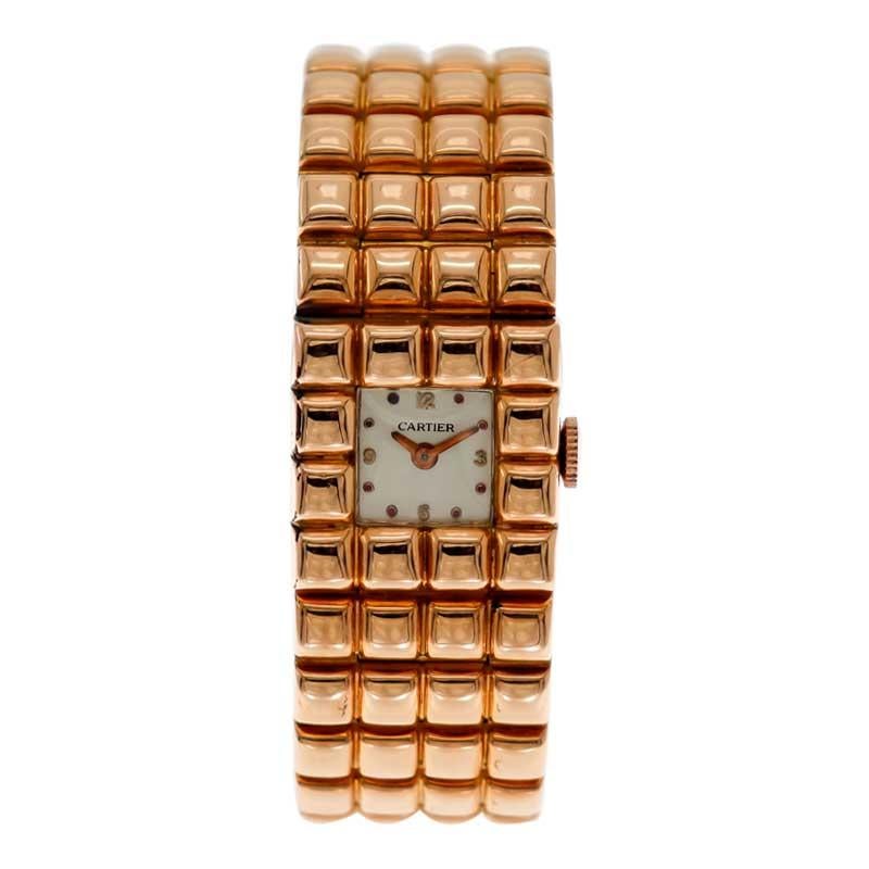 Cartier 18 Karat Rose Gold Art Deco Style Wristwatch by Movado, circa 1940s In Excellent Condition For Sale In Long Beach, CA