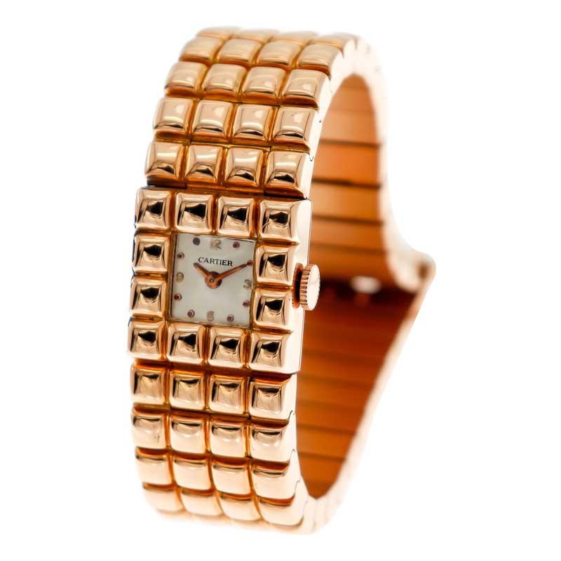 Women's Cartier 18 Karat Rose Gold Art Deco Style Wristwatch by Movado, circa 1940s