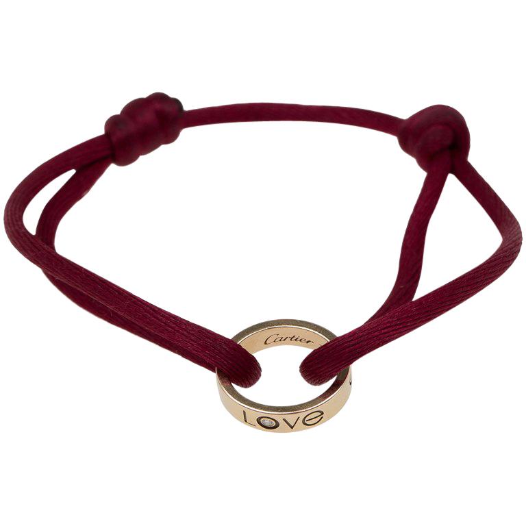 Cartier 18 Karat Rose Gold Charity Love Pendant Silk Chord Bracelet