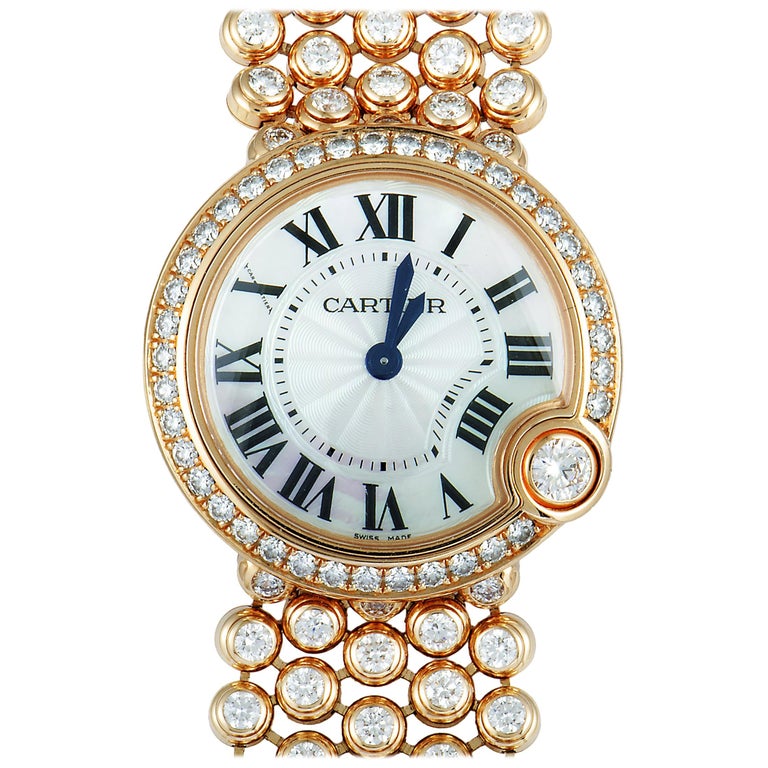 Cartier 18 Karat Rose Gold Diamond Watch HP100758 at 1stDibs