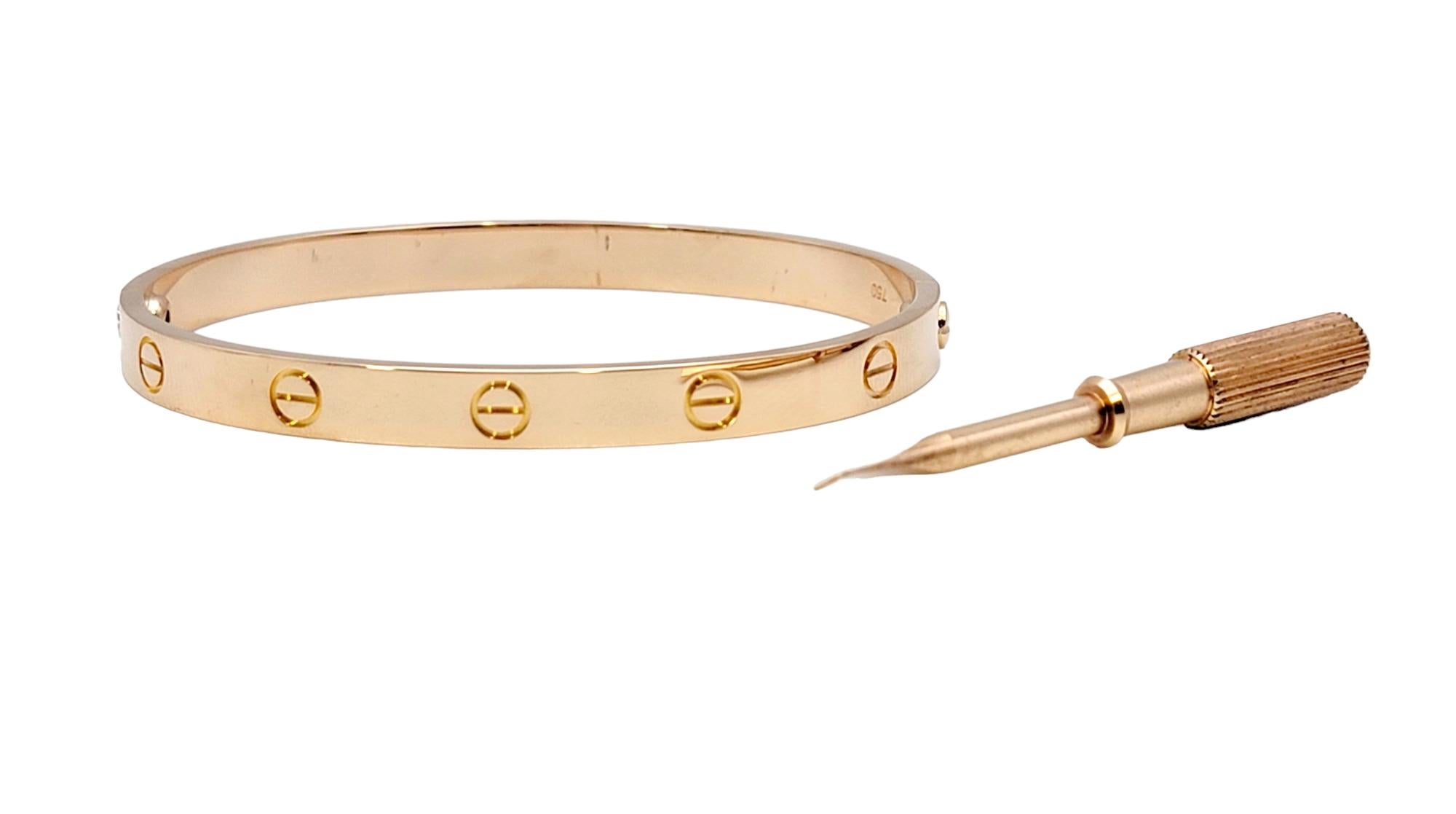 Cartier 18 Karat Rose Gold Love 6 mm Bangle Bracelet with Screwdriver Size 18 For Sale 2