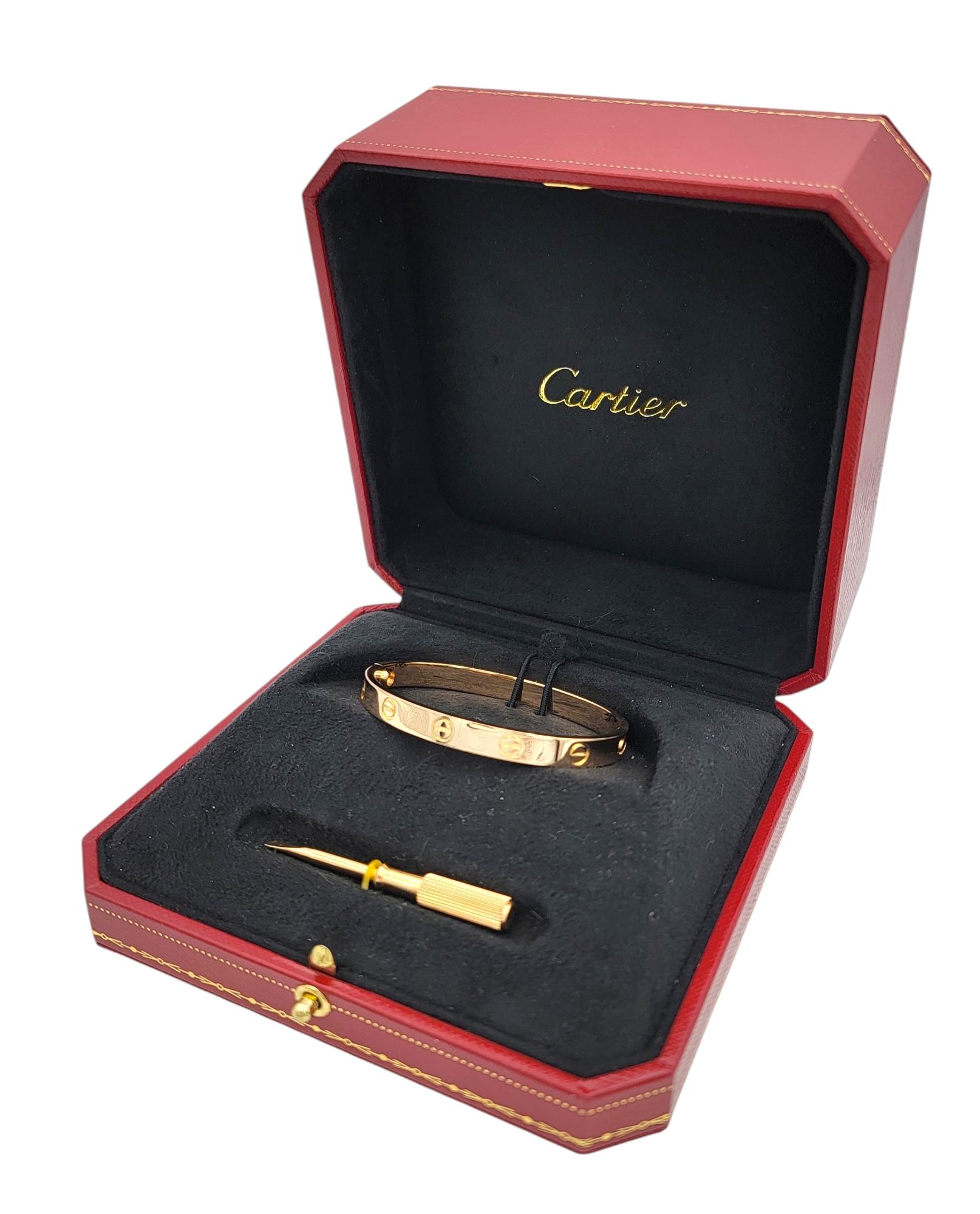 Cartier 18 Karat Roségold Love Armreif Armband mit Box & Schraubenzieher, Größe 16 im Angebot 6