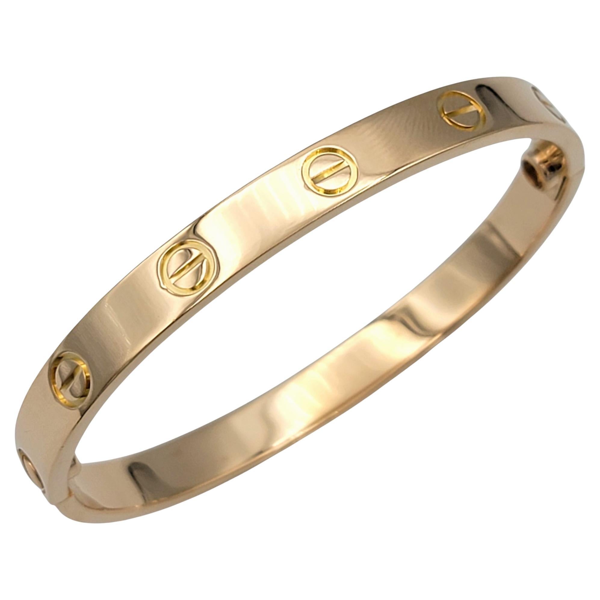 Cartier 18 Karat Rose Gold Love Bangle Bracelet with Box & Screwdriver, Size 16