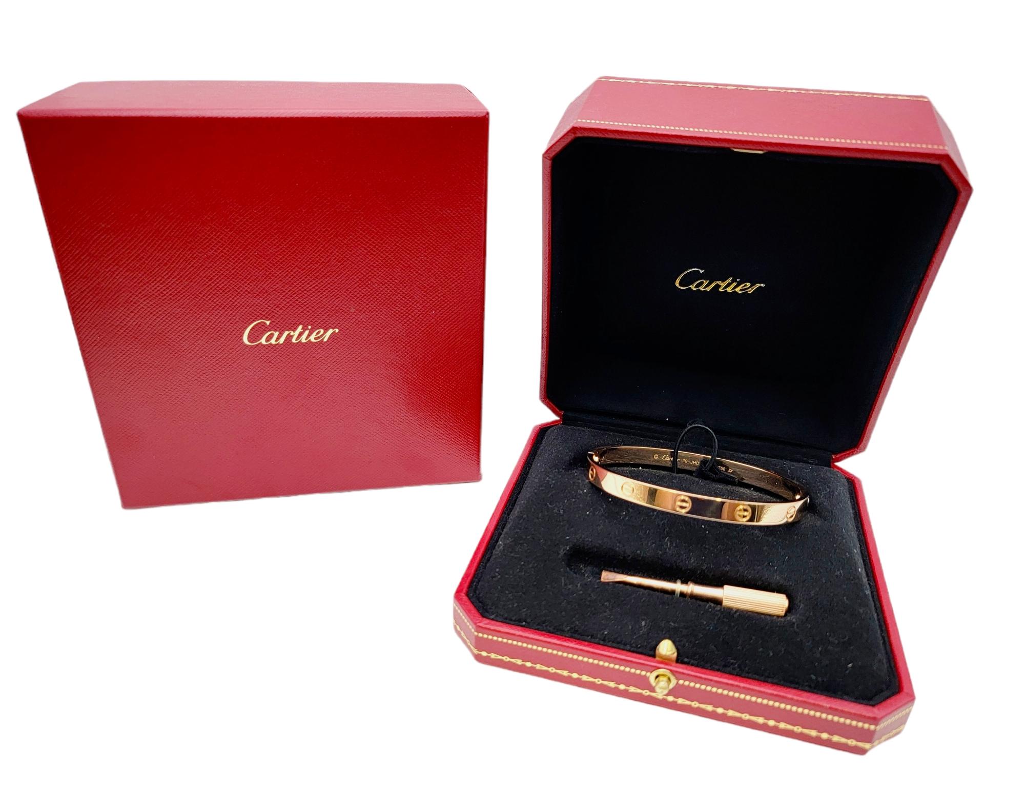 Cartier 18 Karat Rose Gold Love Bangle Bracelet, with Box, Screwdriver 8