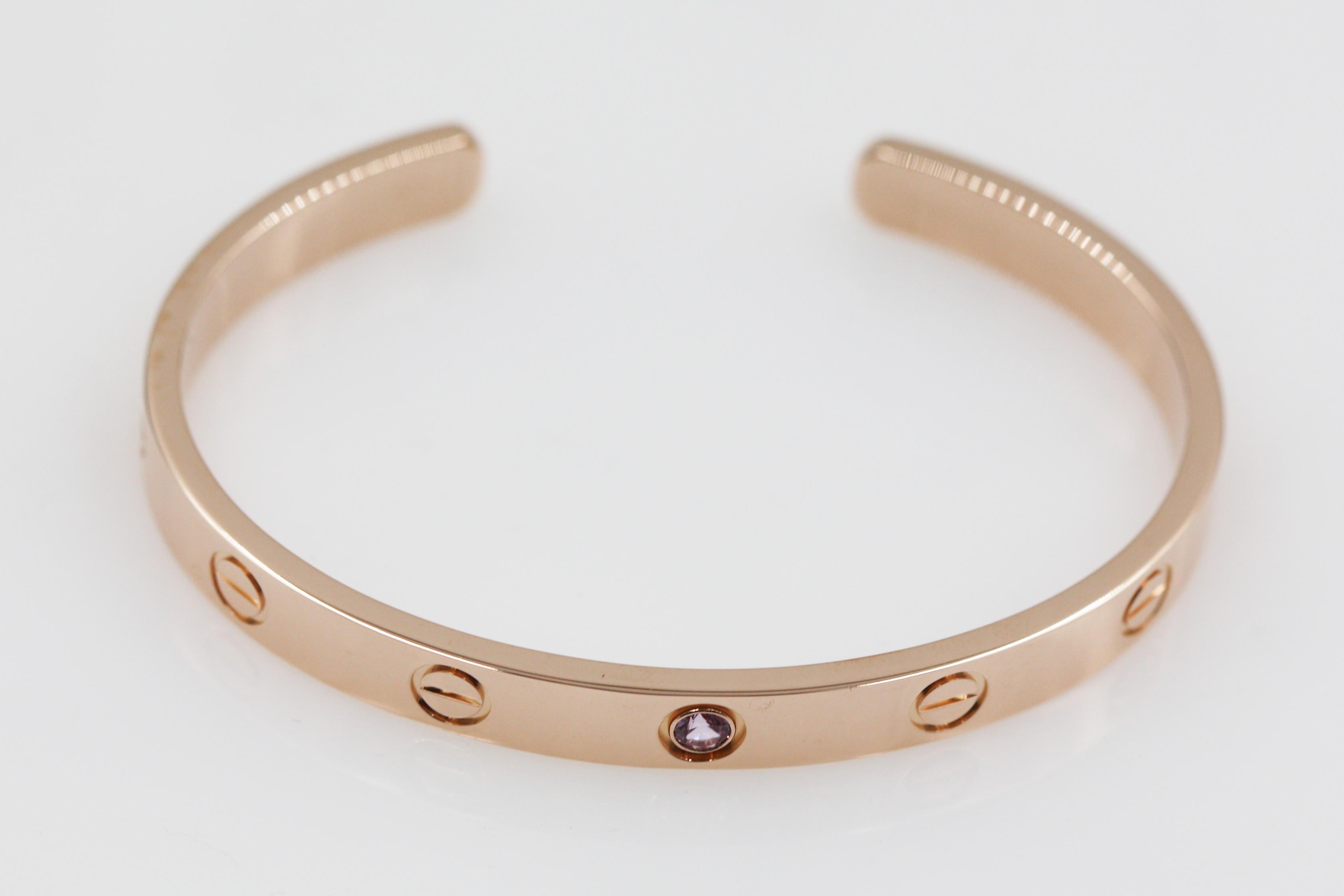 Cartier 18 Karat Rose Gold Love Bracelet 1 Pink Sapphire In Excellent Condition In New York, NY