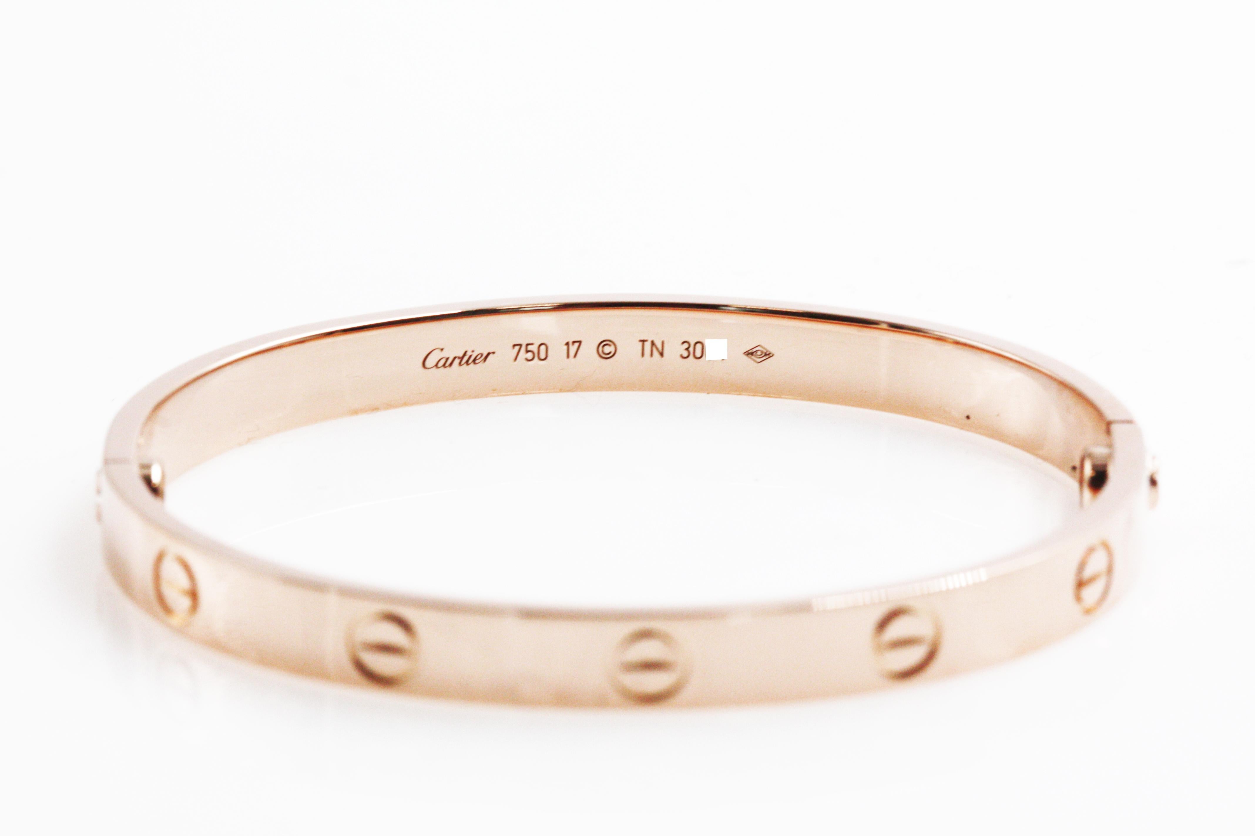 Cartier 18 Karat Rose Gold Love Bracelet For Sale 1