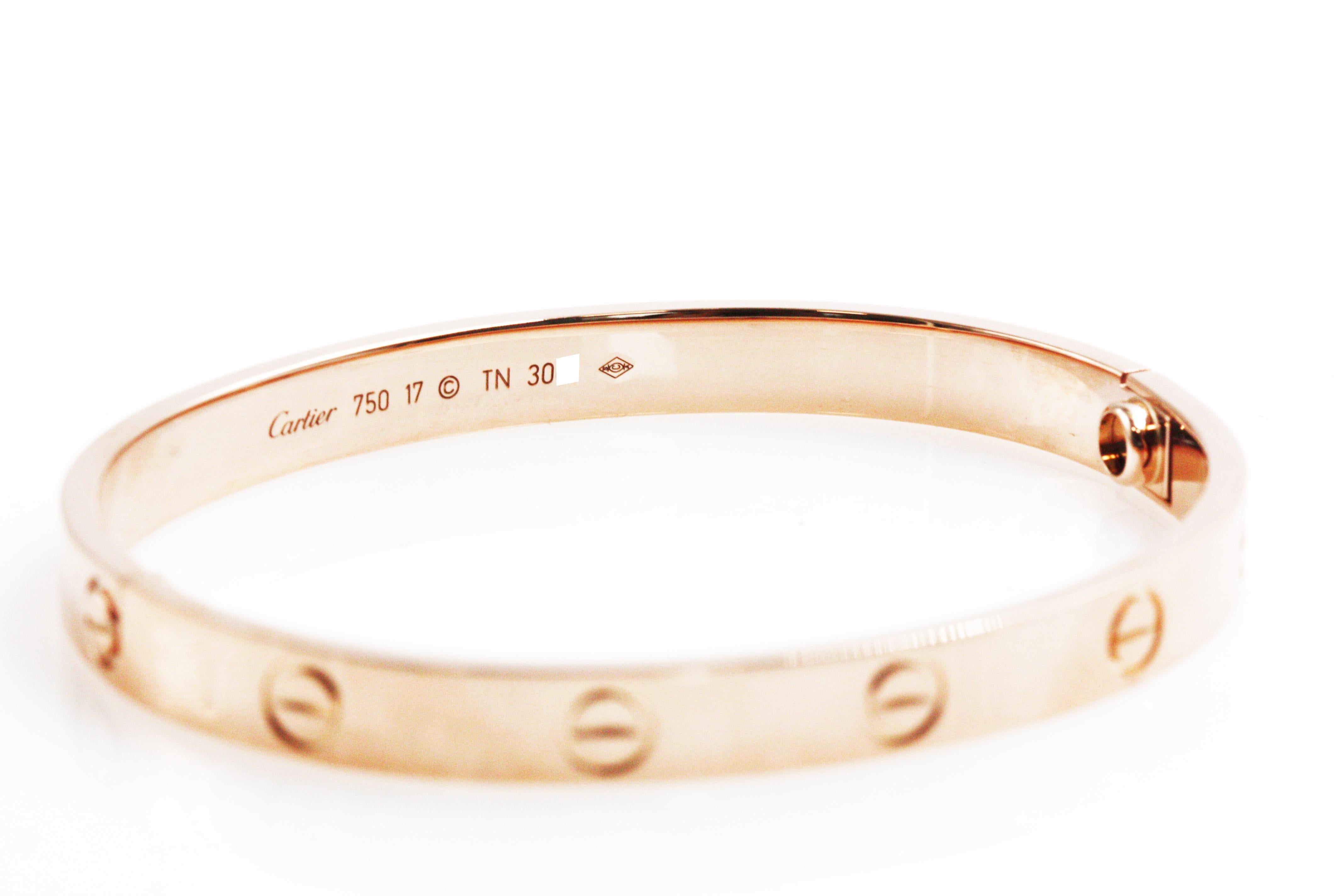 Cartier 18 Karat Rose Gold Love Bracelet For Sale 2