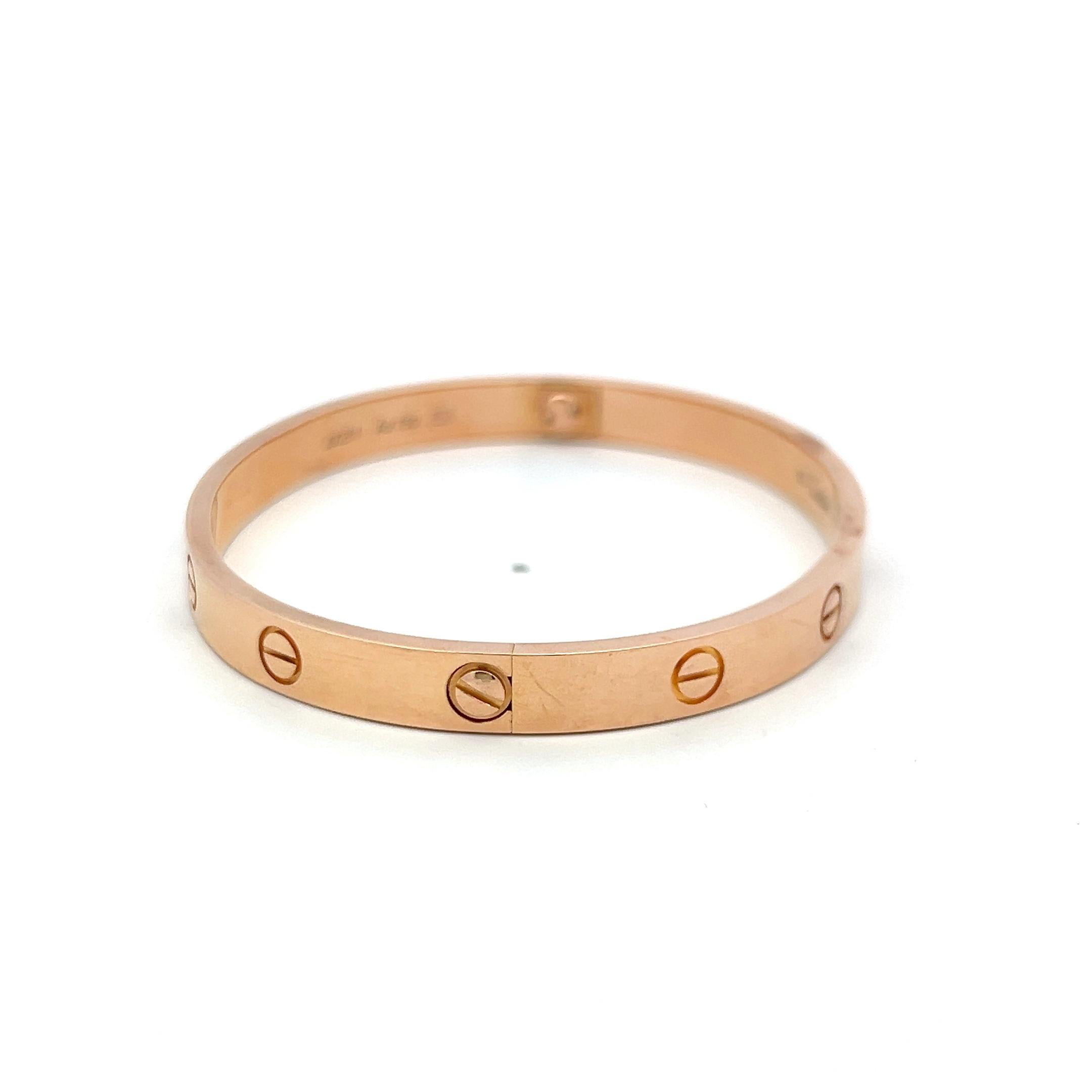 Cartier Bracciale dell'amore in oro rosa 18 carati misura 18 con scatola e certificato in vendita 8