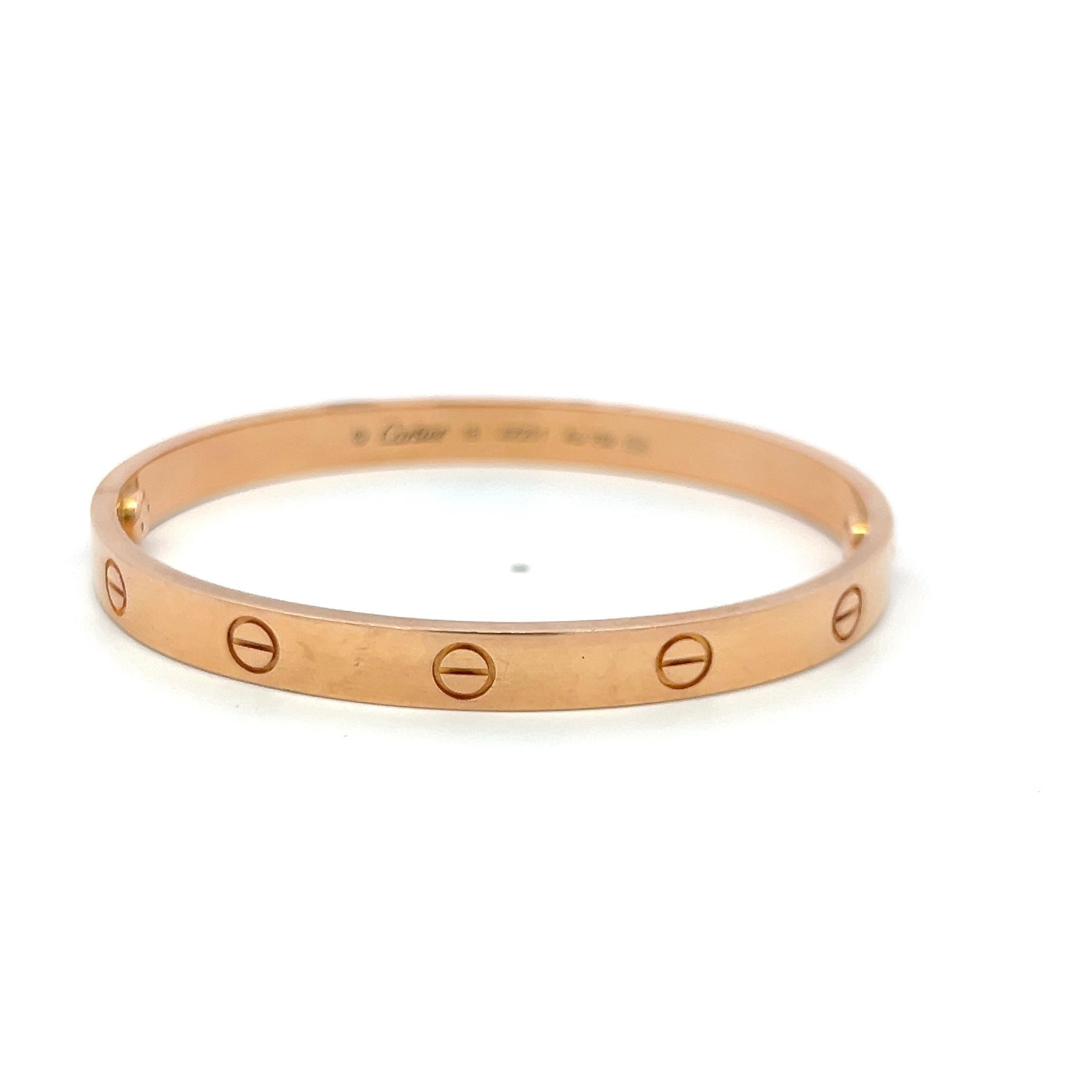 Cartier Bracciale dell'amore in oro rosa 18 carati misura 18 con scatola e certificato in vendita 9