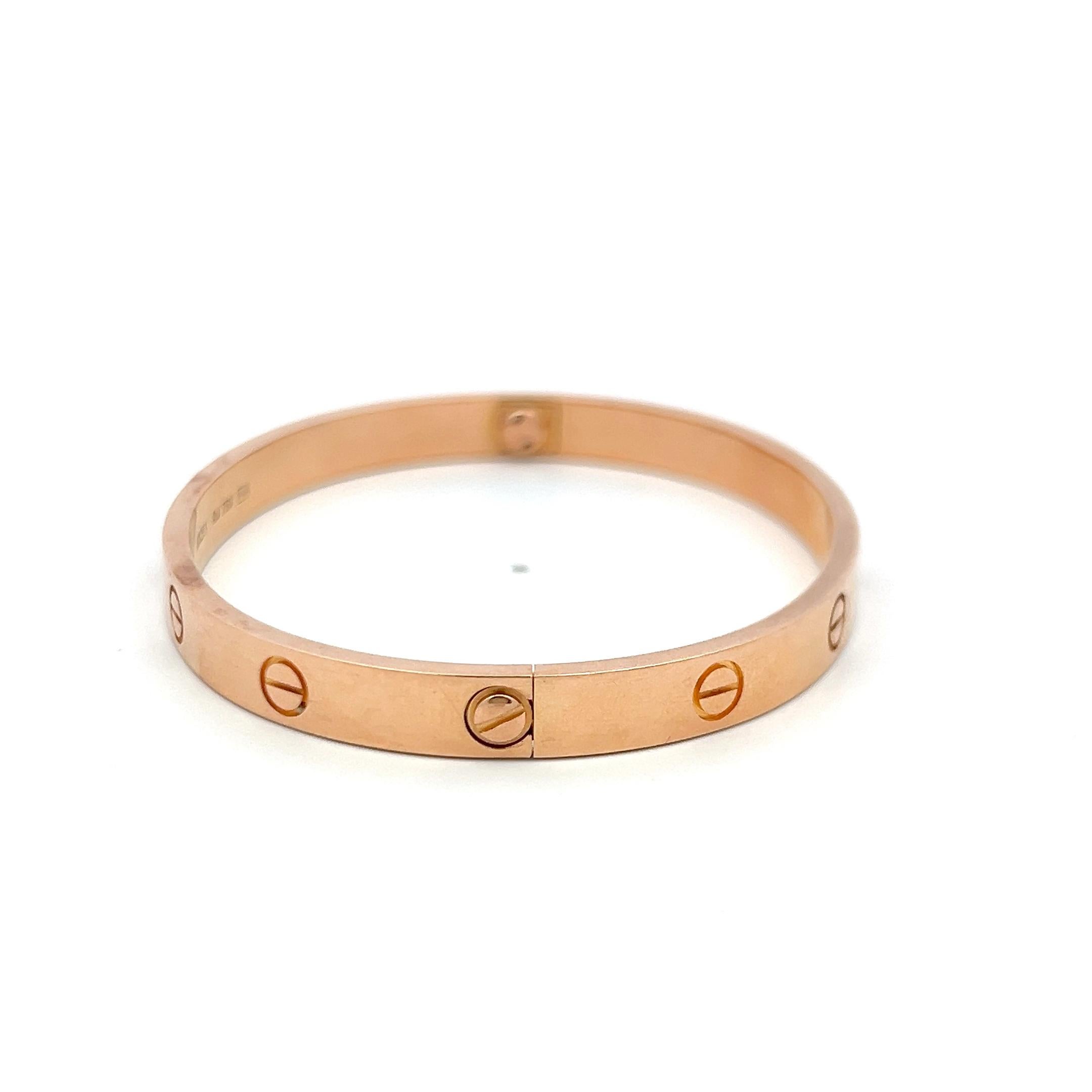 Cartier Bracciale dell'amore in oro rosa 18 carati misura 18 con scatola e certificato in vendita 10