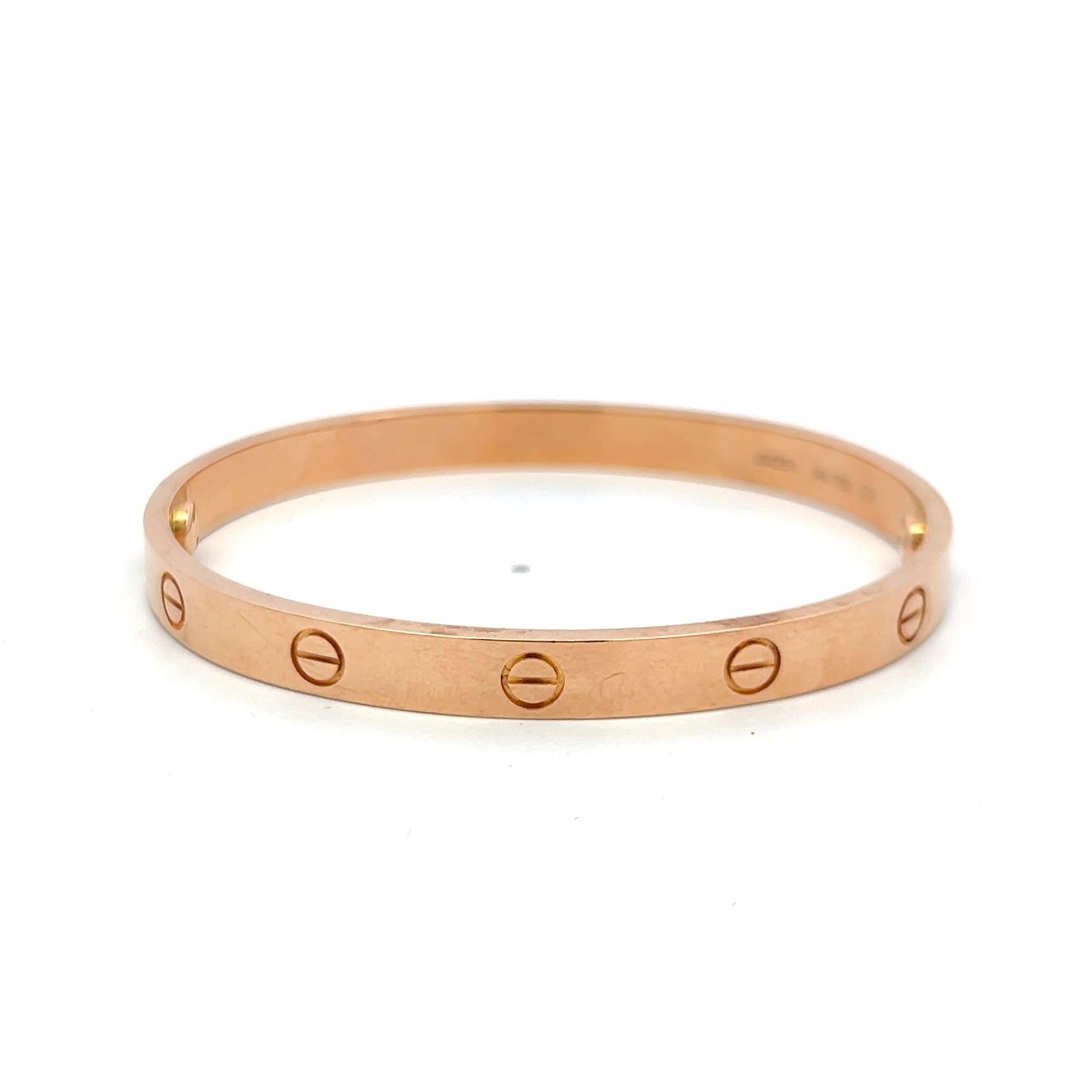 Cartier Bracciale dell'amore in oro rosa 18 carati misura 18 con scatola e certificato in vendita 11