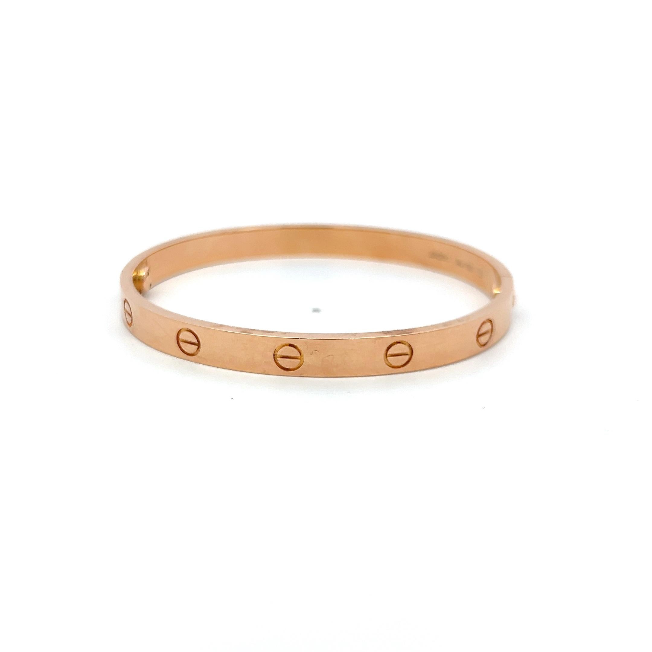 Cartier Bracciale dell'amore in oro rosa 18 carati misura 18 con scatola e certificato In condizioni buone in vendita a New York, NY