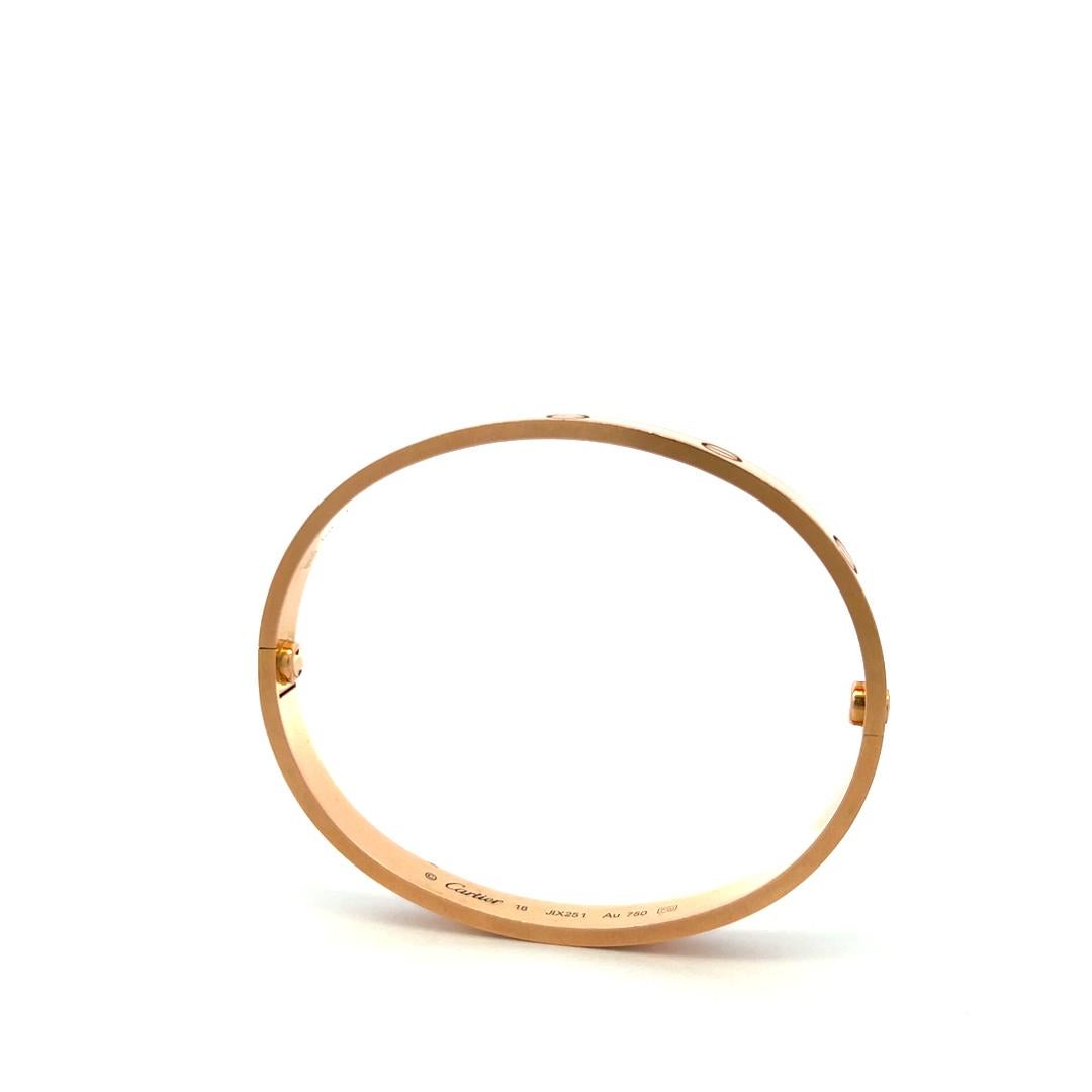 Cartier Bracciale dell'amore in oro rosa 18 carati misura 18 con scatola e certificato in vendita 5