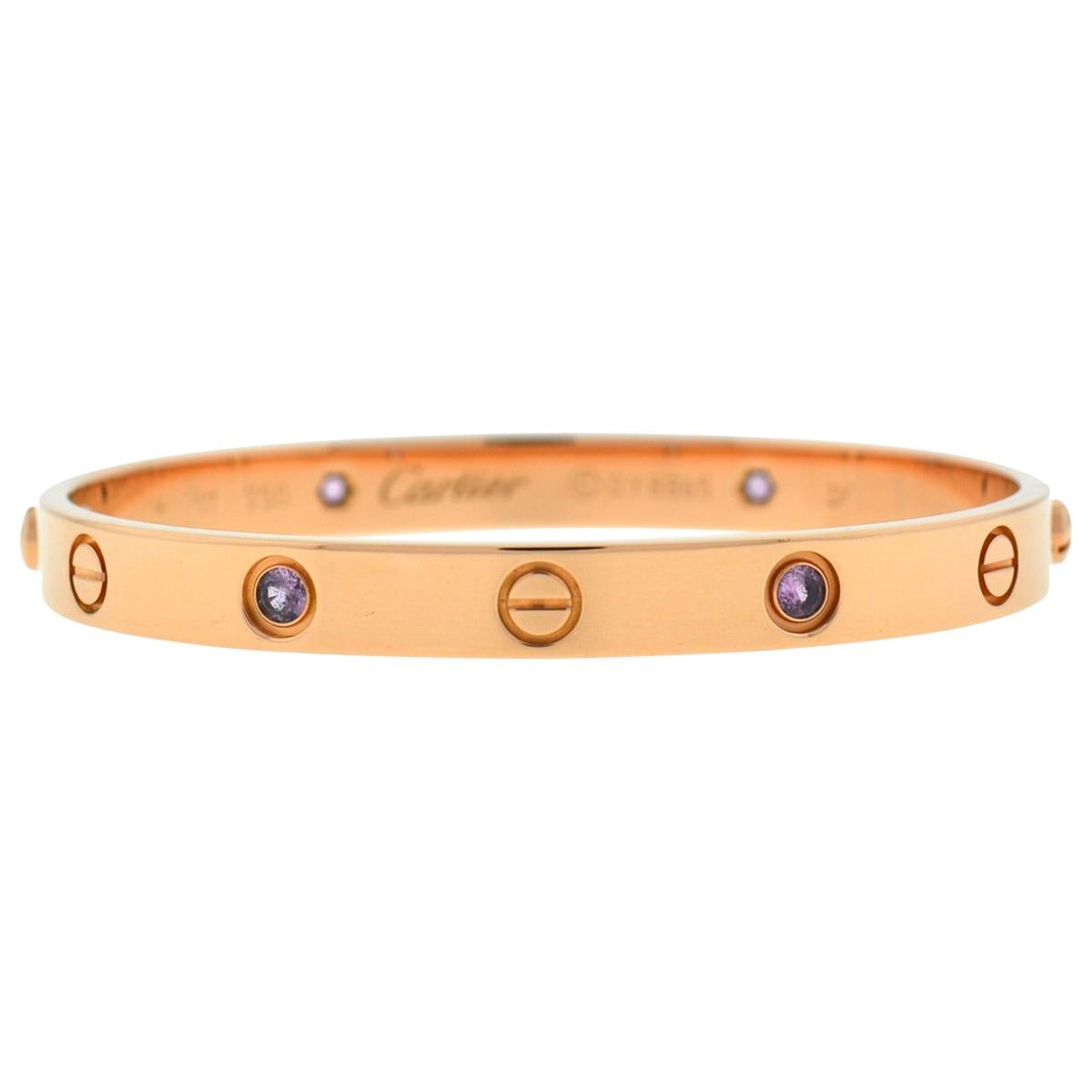 Cartier 18 Karat Rose Gold Pink Sapphire Love Bracelet Old Style