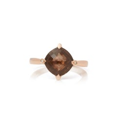Cartier 18 Karat Rose Gold Smoky Quartz and Round Cut Diamond Lotus Ring