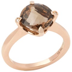 Cartier 18 Karat Rose Gold Smoky Quartz and Round Cut Diamond Lotus Ring