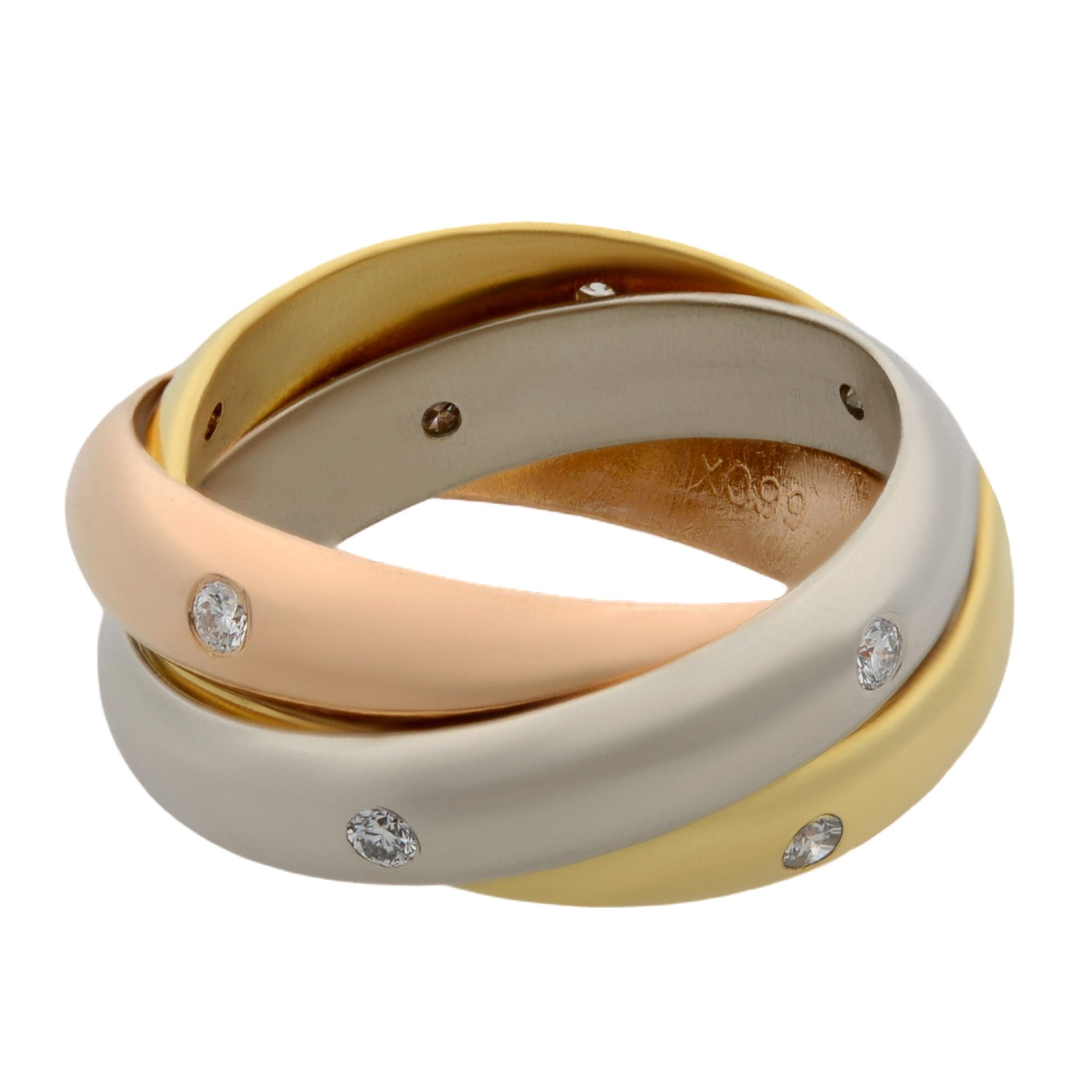Cartier 18 Karat Rose Yellow White Gold Diamond Trinity Ring