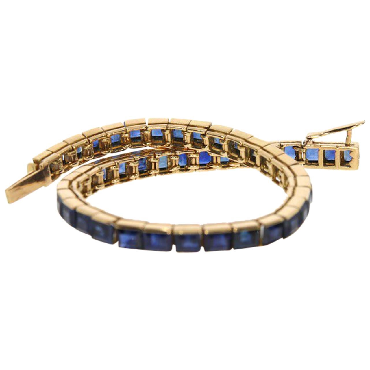 Cartier, 18 Karat, Sapphire Line Bracelet For Sale