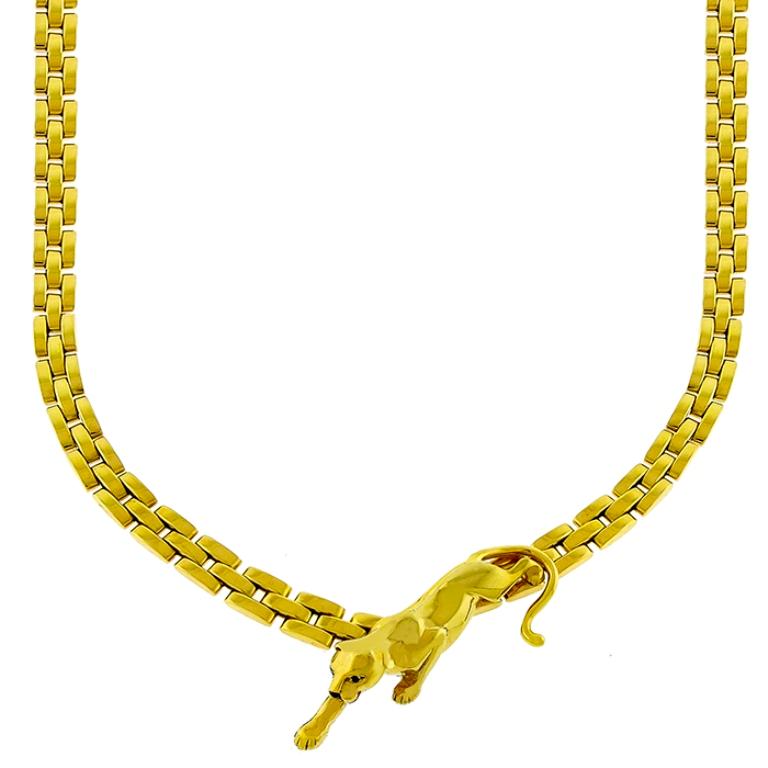 Cartier 18 Karat Three-Row Yellow Gold Panther Necklace In New Condition In New York, NY
