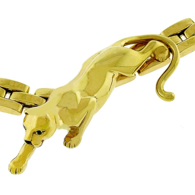 Women's or Men's Cartier 18 Karat Three-Row Yellow Gold Panther Necklace