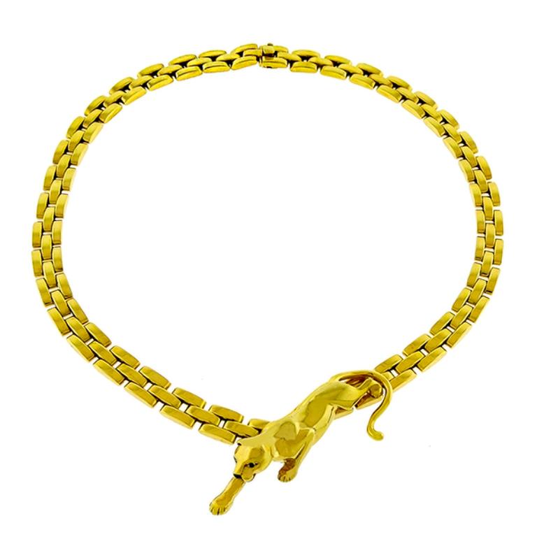 Cartier 18 Karat Three-Row Yellow Gold Panther Necklace