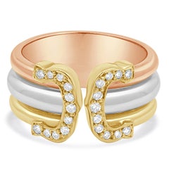 Cartier 18 Karat Tri-color Diamond Double C Ring