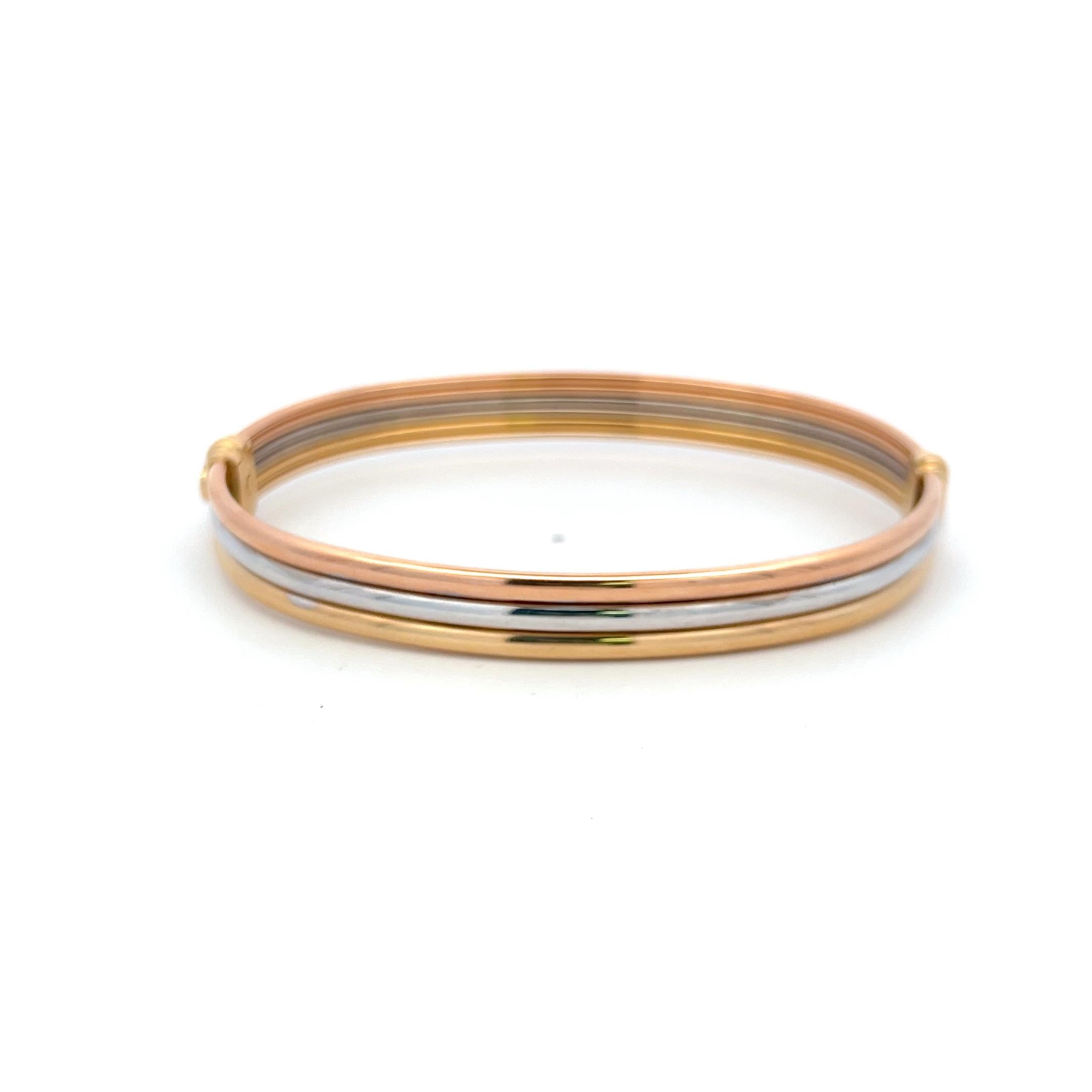 Women's Cartier 18 Karat Tri Color Gold Bangle Trinity Bracelet With Box