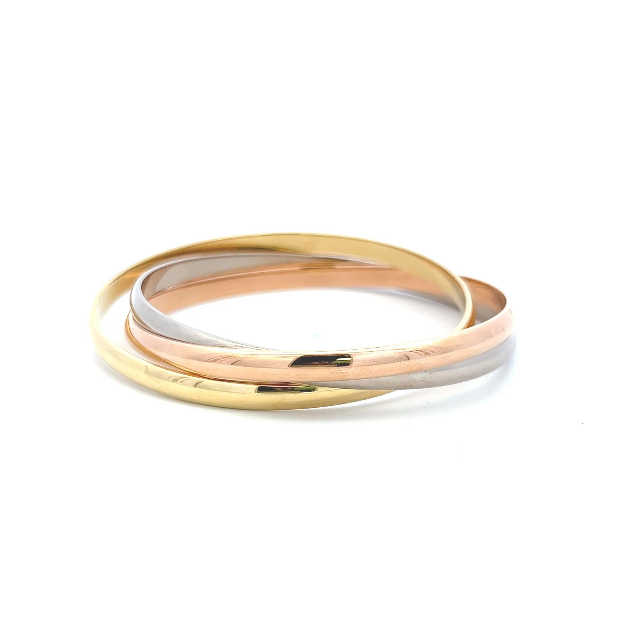 Cartier 18 Karat Tri Color Gold Bangle Trinity Bracelet with Paper en vente 1