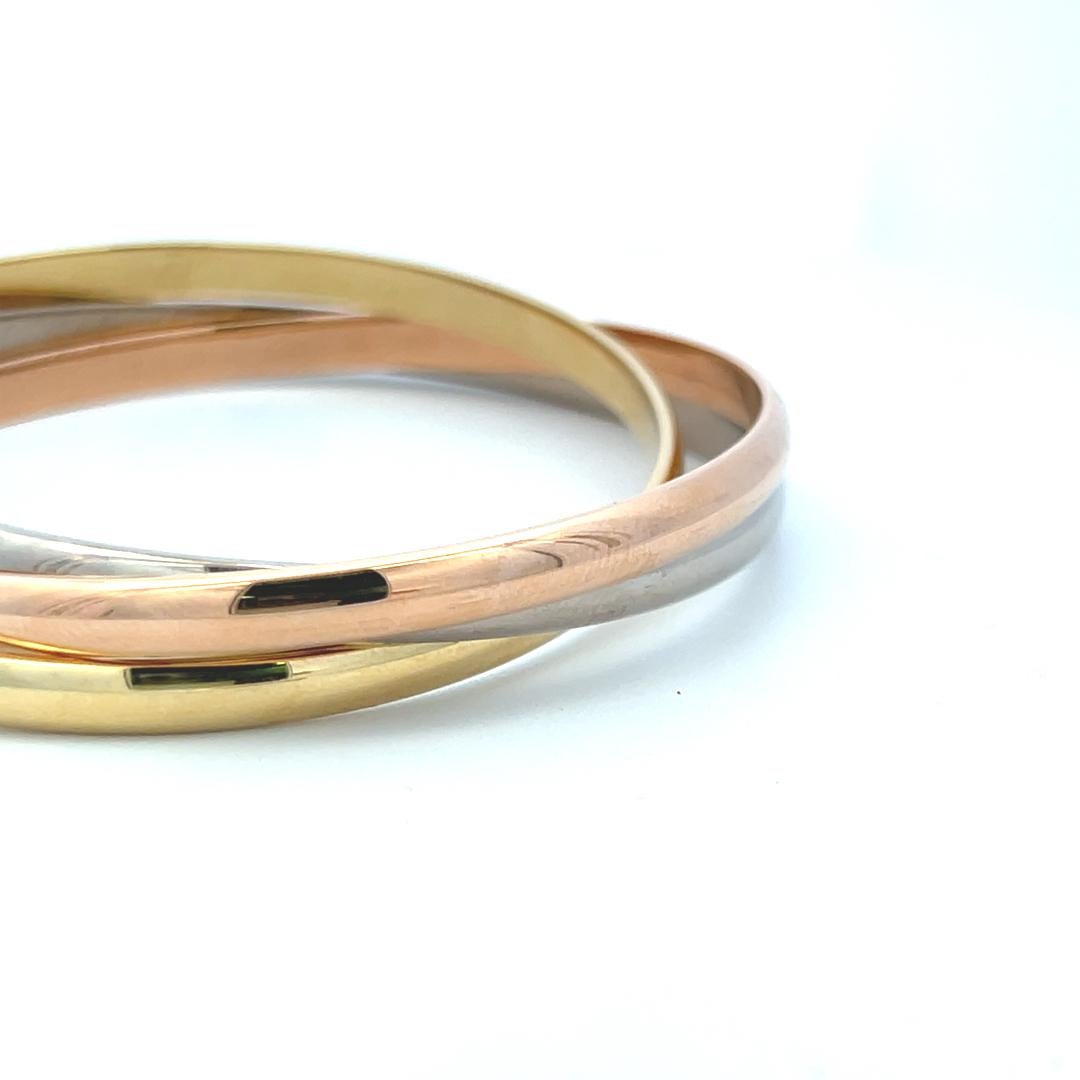 Cartier 18 Karat Tri Color Gold Bangle Trinity Bracelet with Paper en vente 4