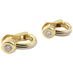 Cartier 18 Karat Tri Color Gold Diamond Huggie Pierced Earrings