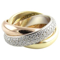 Cartier 18 Karat Dreifarbiger Gold Pave Diamant Trinity Rolling 3 Band Ring