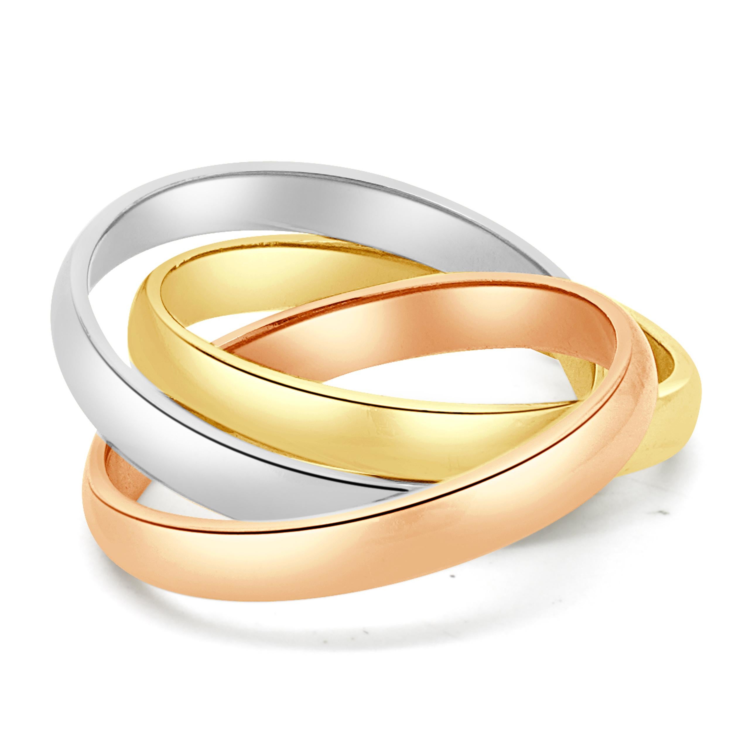 Designer: Cartier
Material: 18k yellow, white, and rose gold
Size: 4.75
Weight: 6.13 grams
