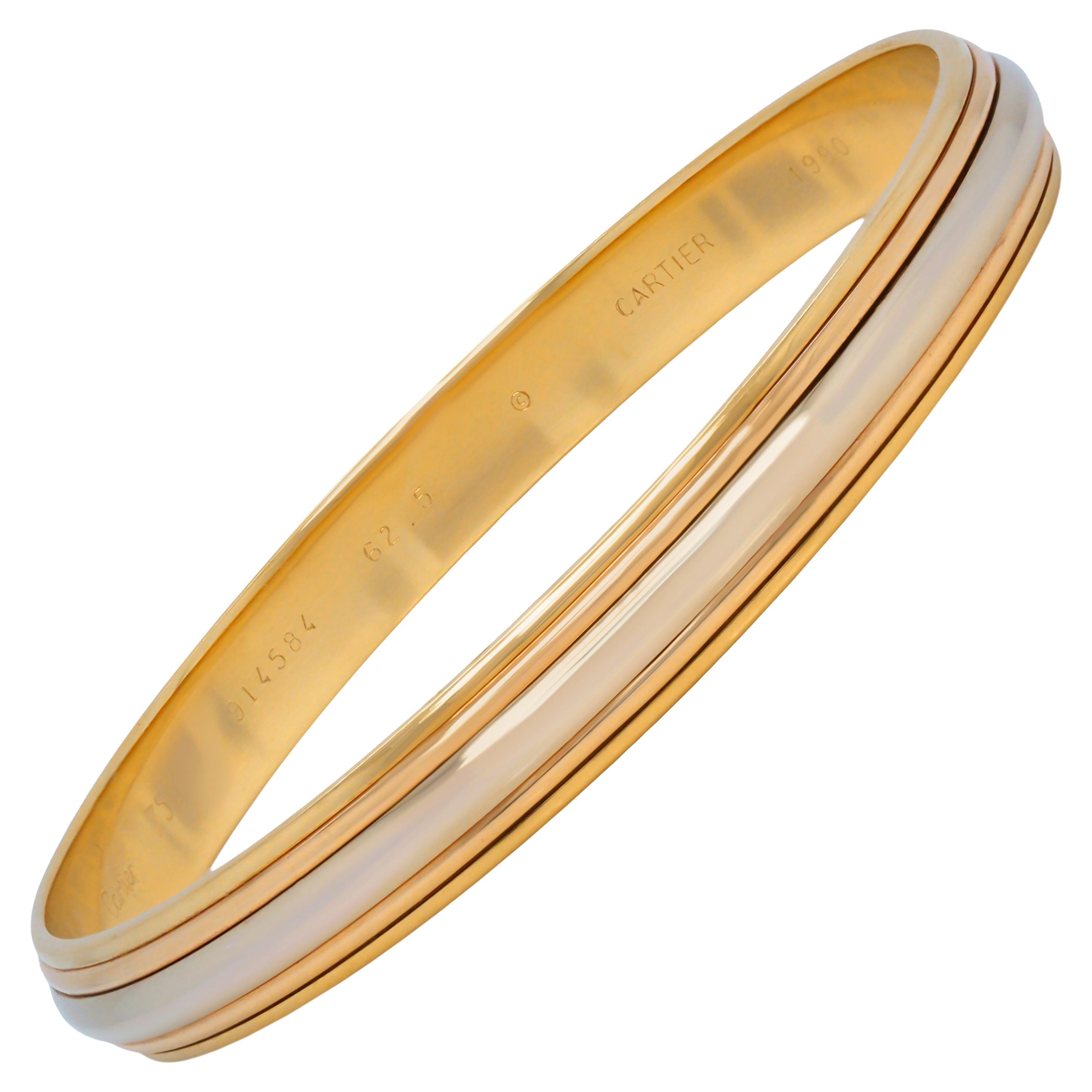 Cartier 18 Karat Tri Color Yellow White Rose Gold Thin Bangle Bracelet