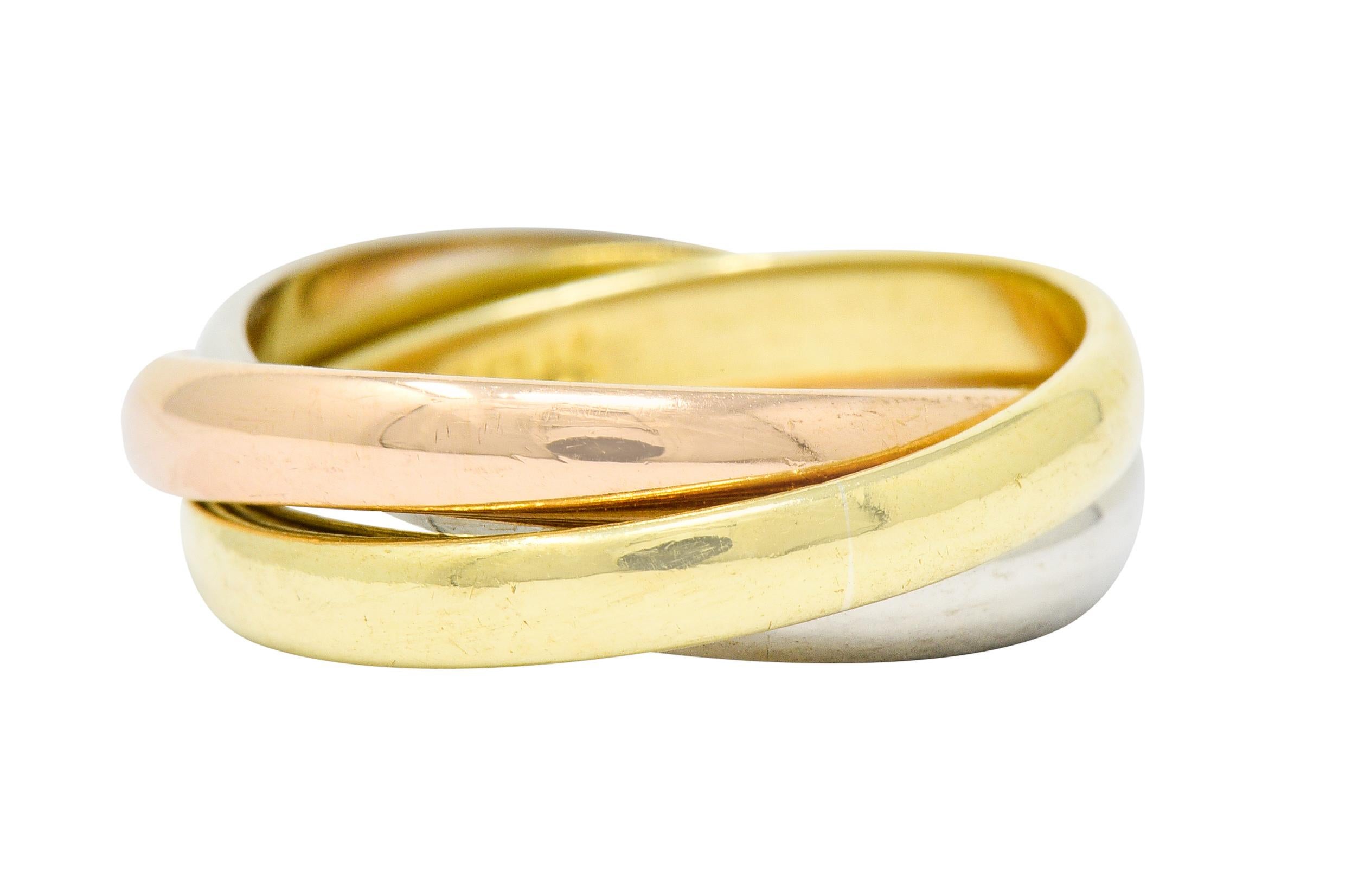 Contemporary Cartier 18 Karat Tri-Colored Gold Unisex Trinity Rolling Ring