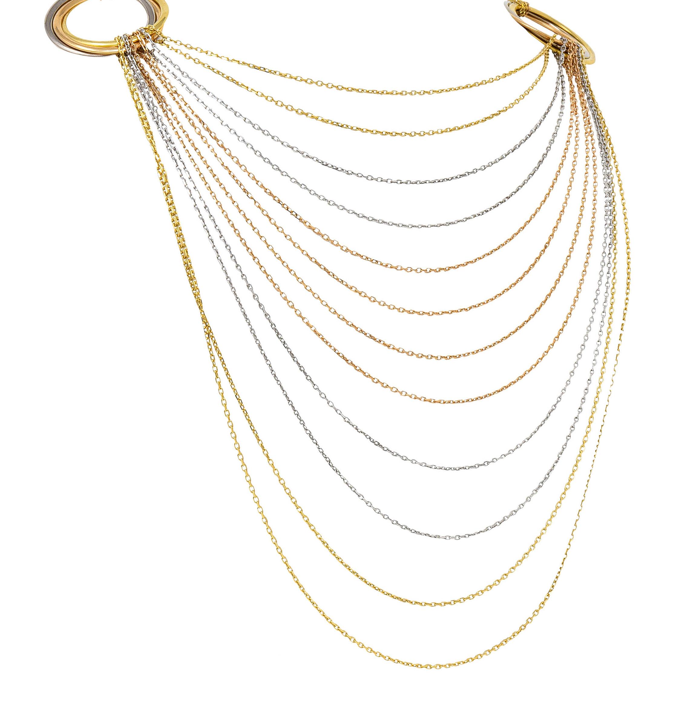 Contemporary Cartier 18 Karat Tri-Colored Rose Yellow White Gold Trinity Strand Necklace