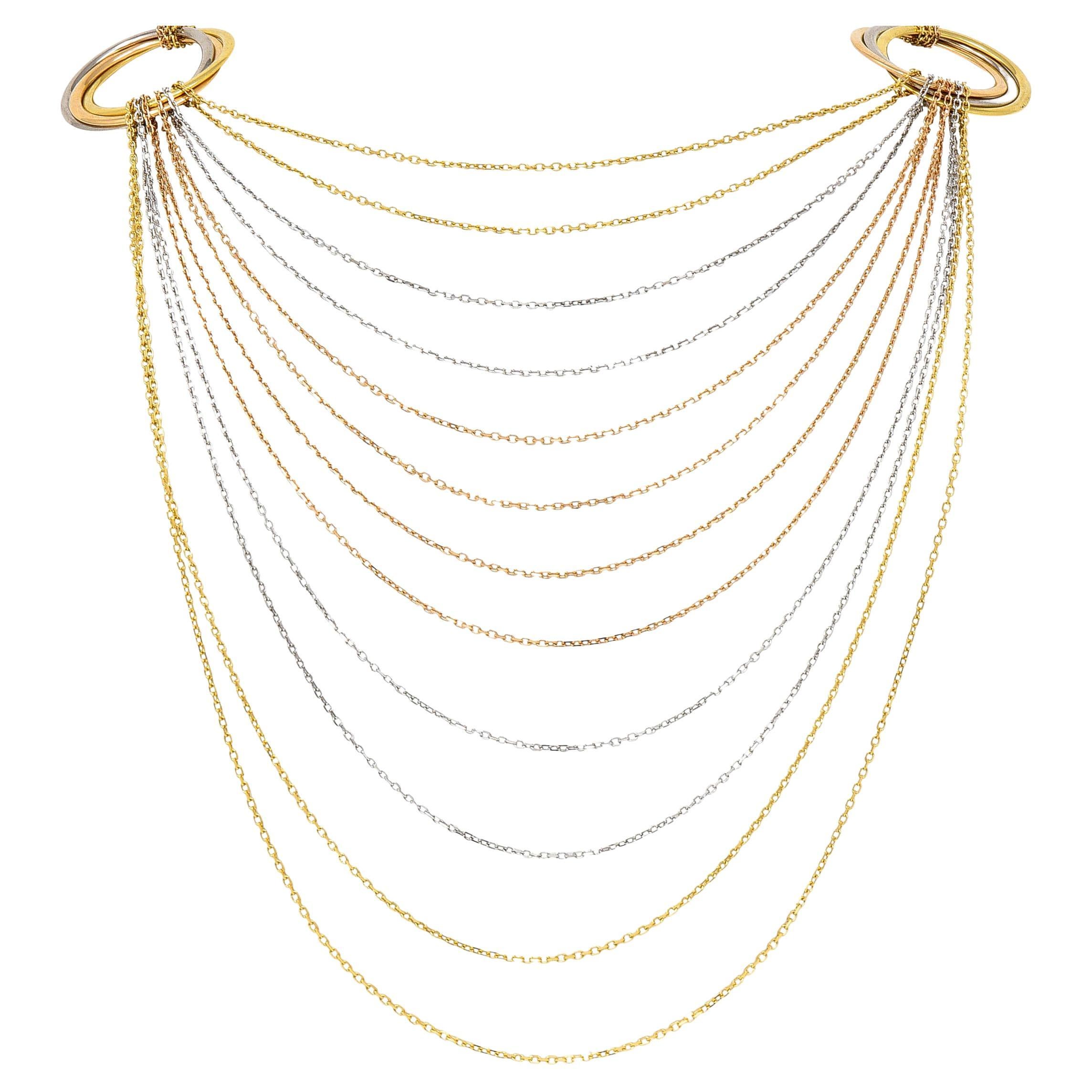 Cartier 18 Karat Tri-Colored Rose Yellow White Gold Trinity Strand Necklace