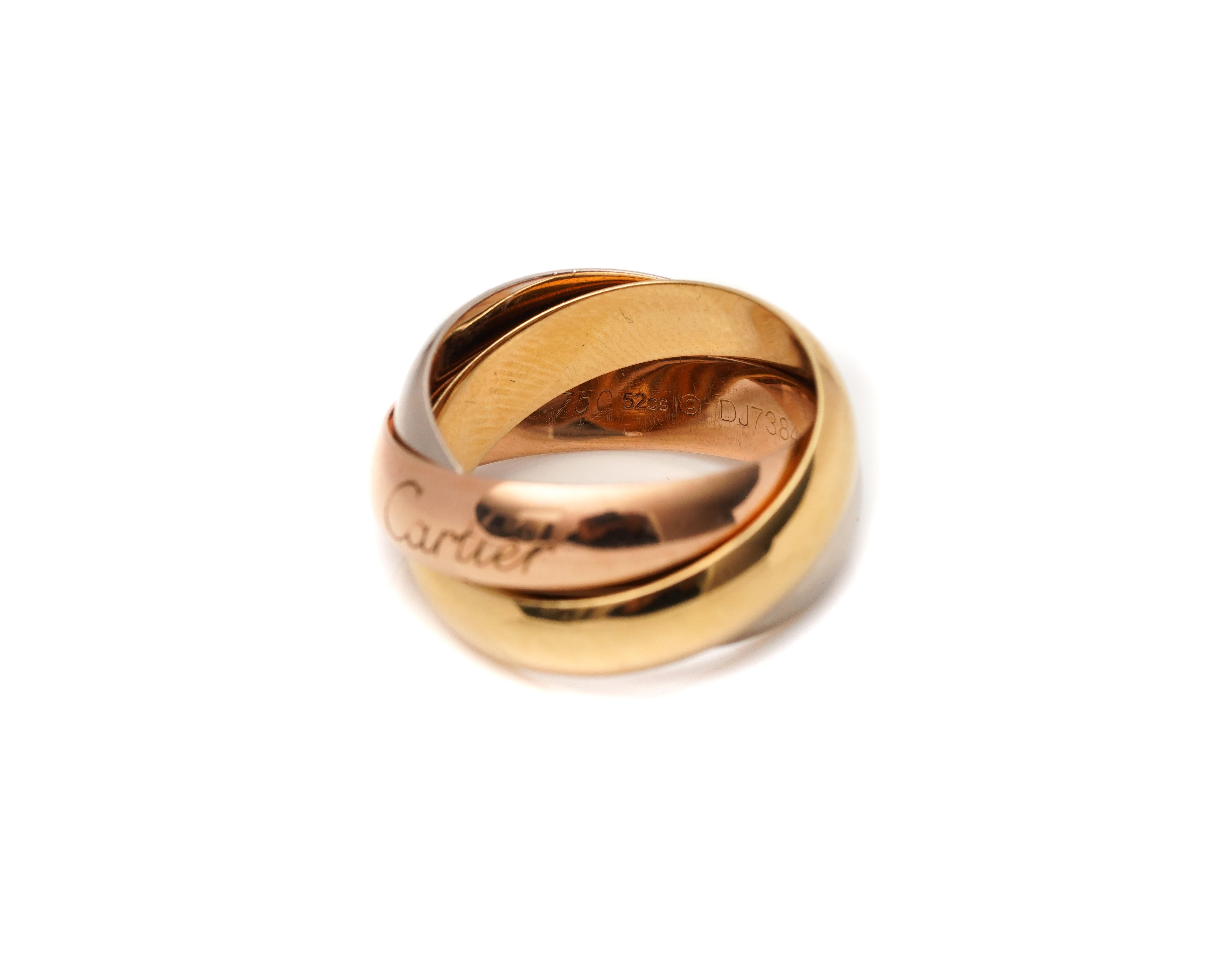Cartier 18 Karat Tri Tone Gold Rolling Ring In Excellent Condition For Sale In Atlanta, GA