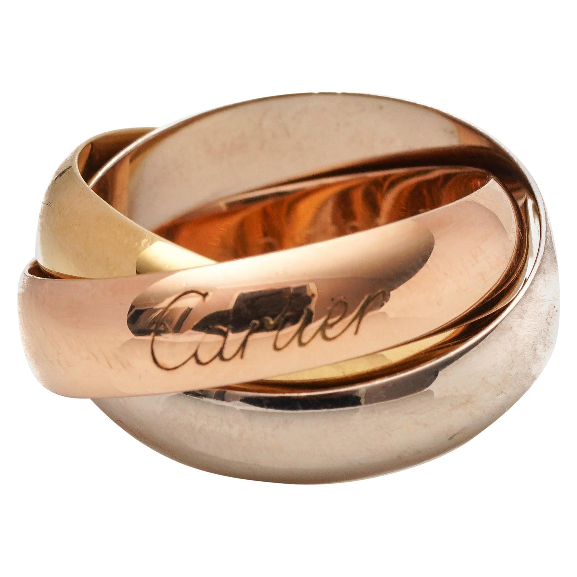 Cartier 18 Karat Tri Tone Gold Rolling Ring For Sale