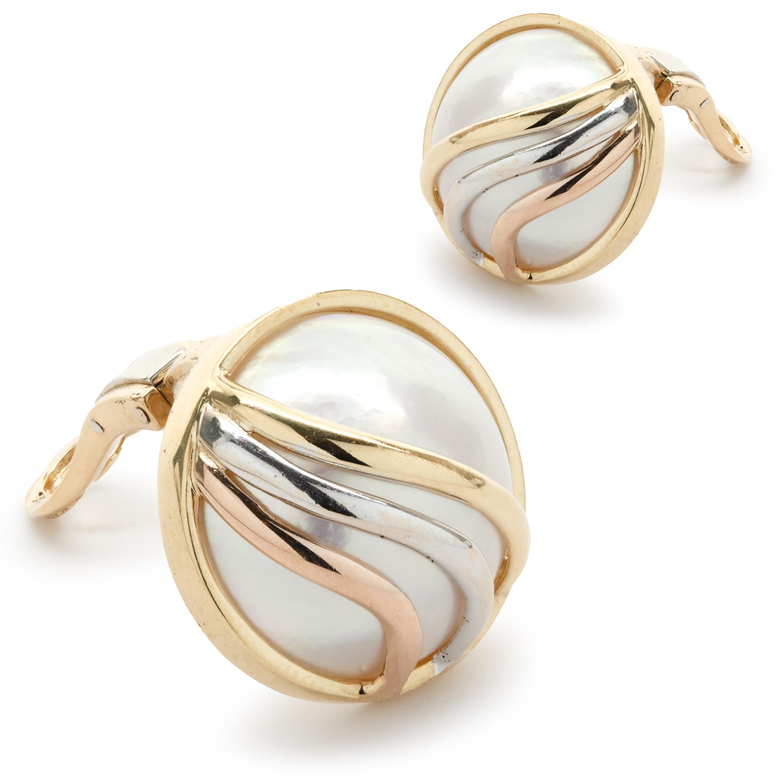 Round Cut Cartier 18 Karat Tri Tone Trinity Mabe Pearl Earrings