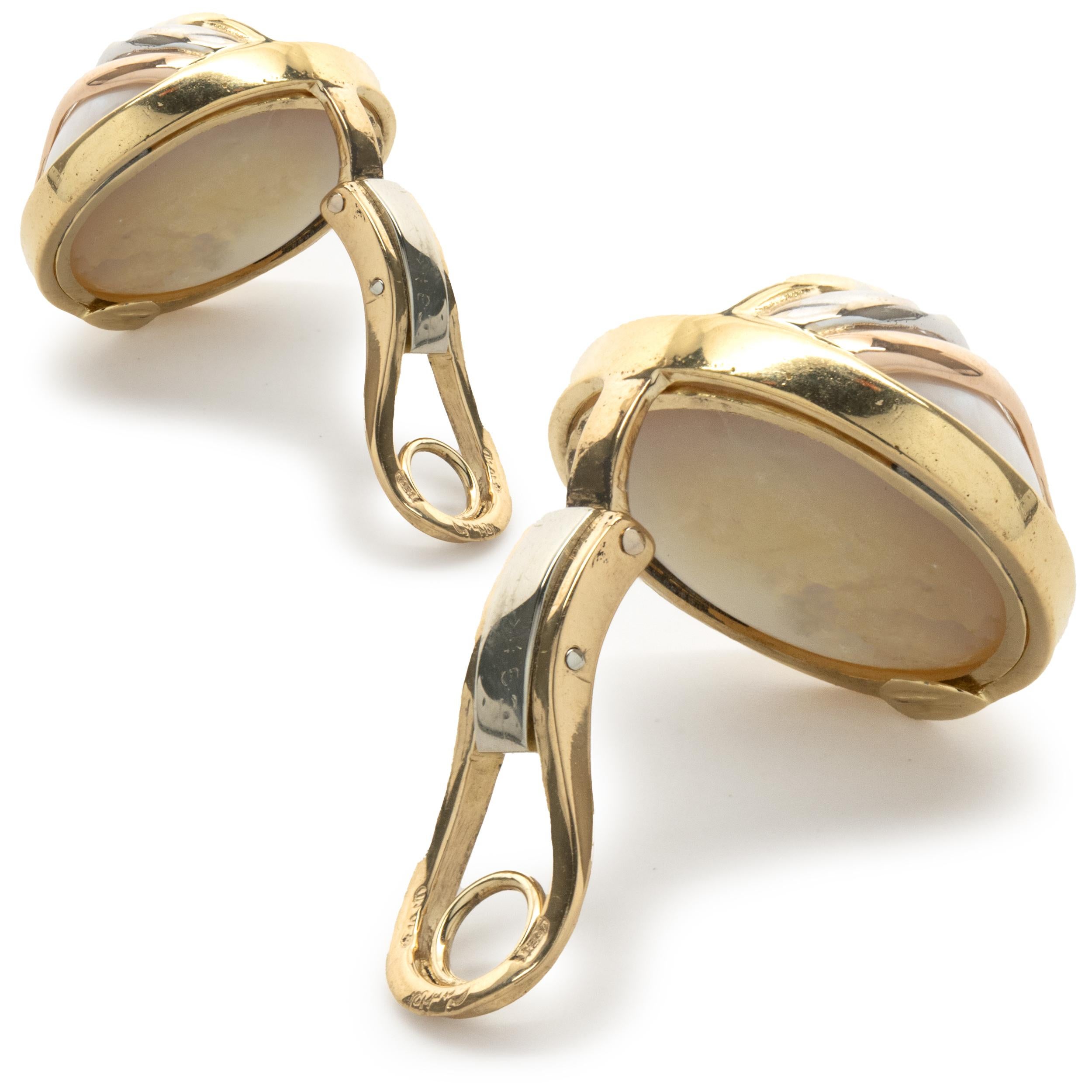 Cartier 18 Karat Tri Tone Trinity Mabe Pearl Earrings In Excellent Condition In Scottsdale, AZ