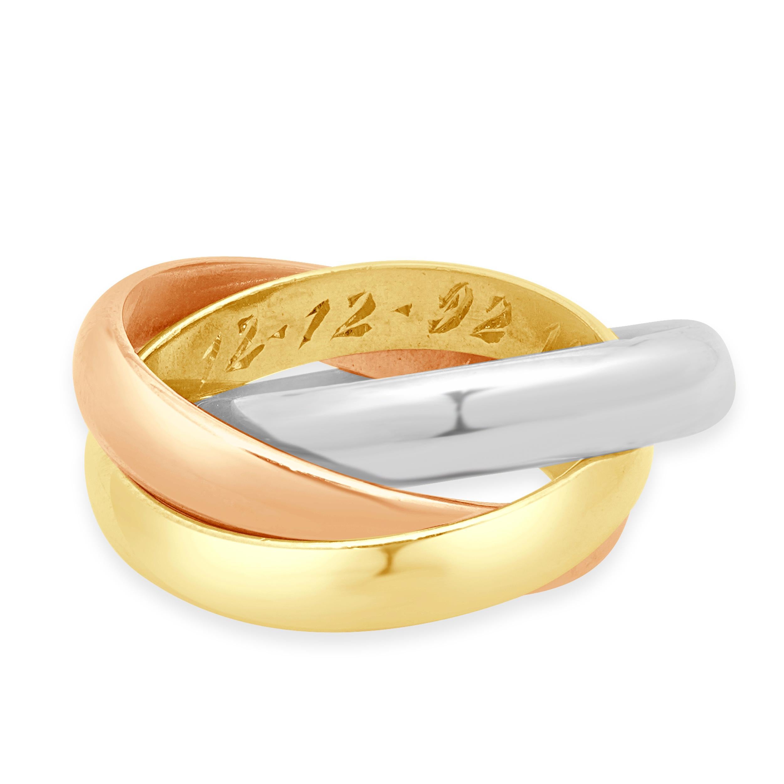 
Designer: Cartier
Materiale: Oro rosa, giallo e bianco 18K
Numero di serie GY674
Peso: 10.9 grammi

Non sono inclusi né scatola né documenti
