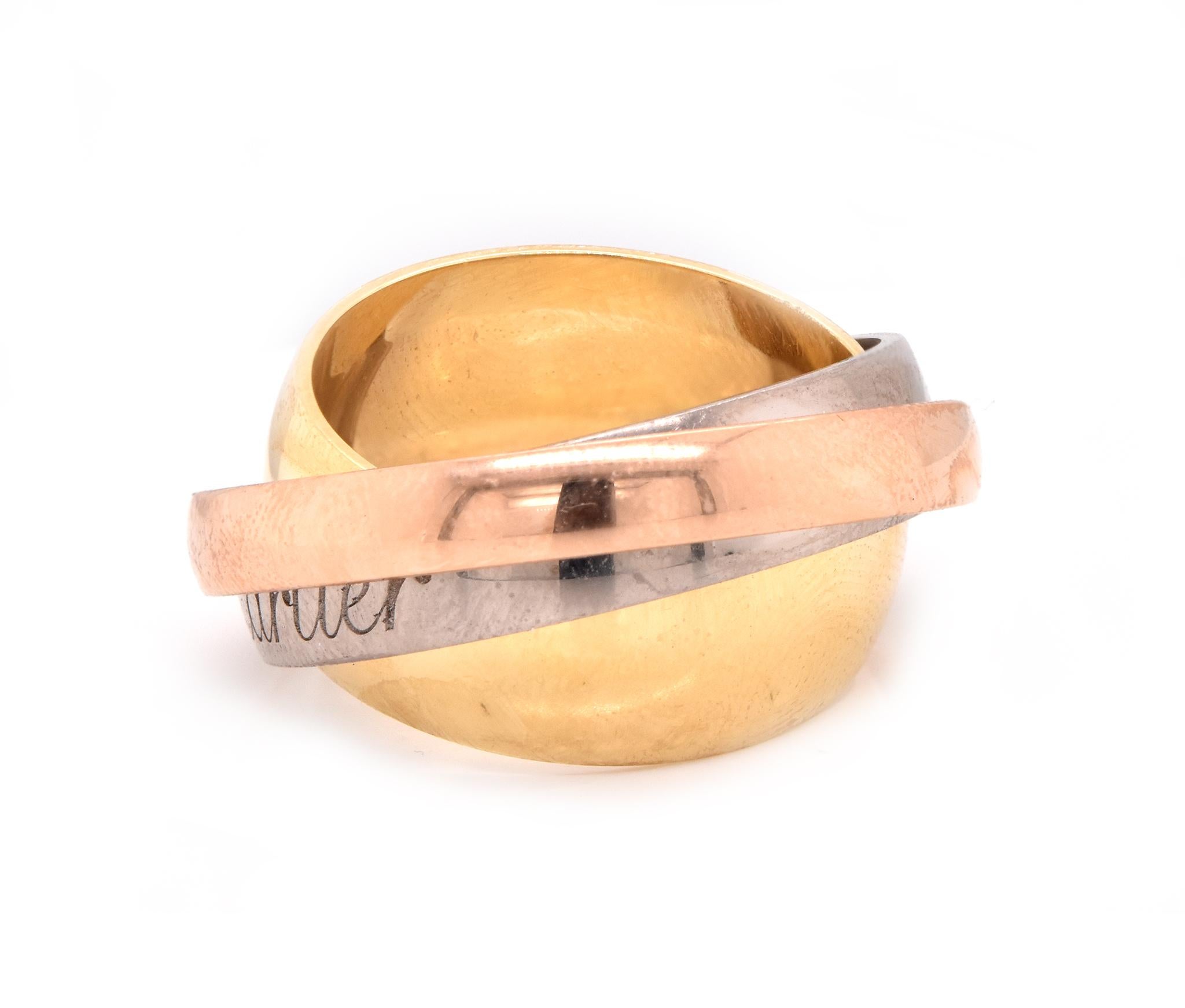 Cartier 18 Karat Tri-Tone Trinity Rolling Ring In Excellent Condition In Scottsdale, AZ