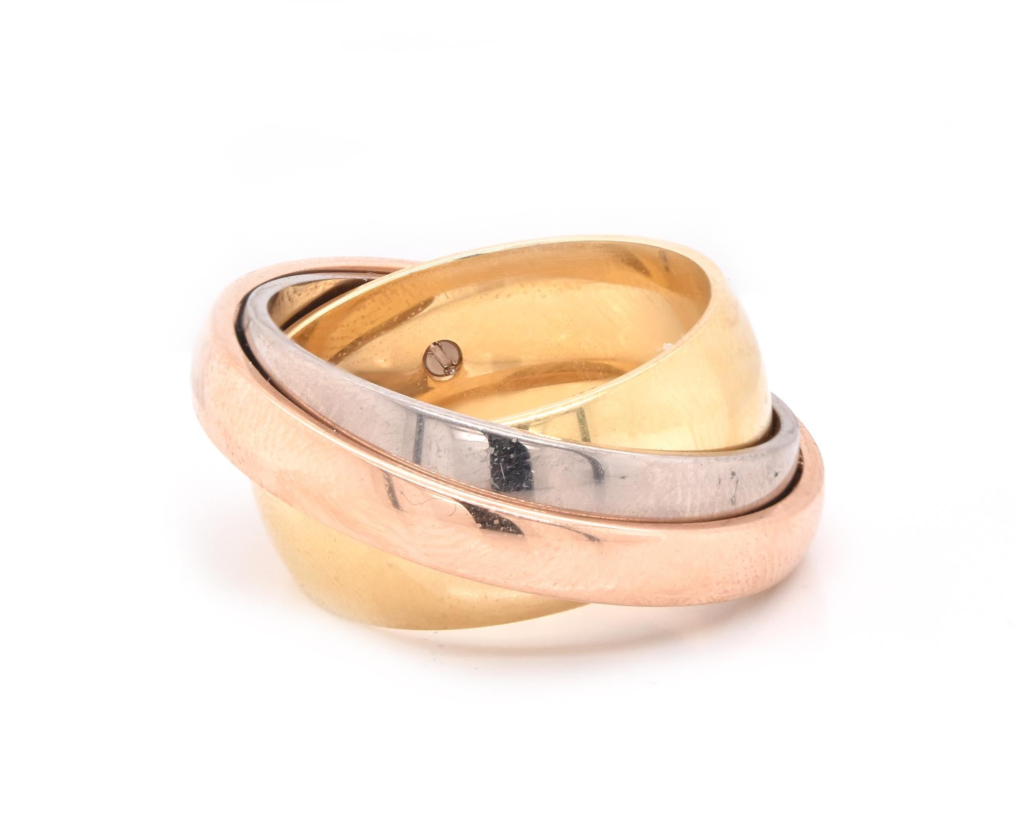 Women's or Men's Cartier 18 Karat Tri-Tone Trinity Rolling Ring