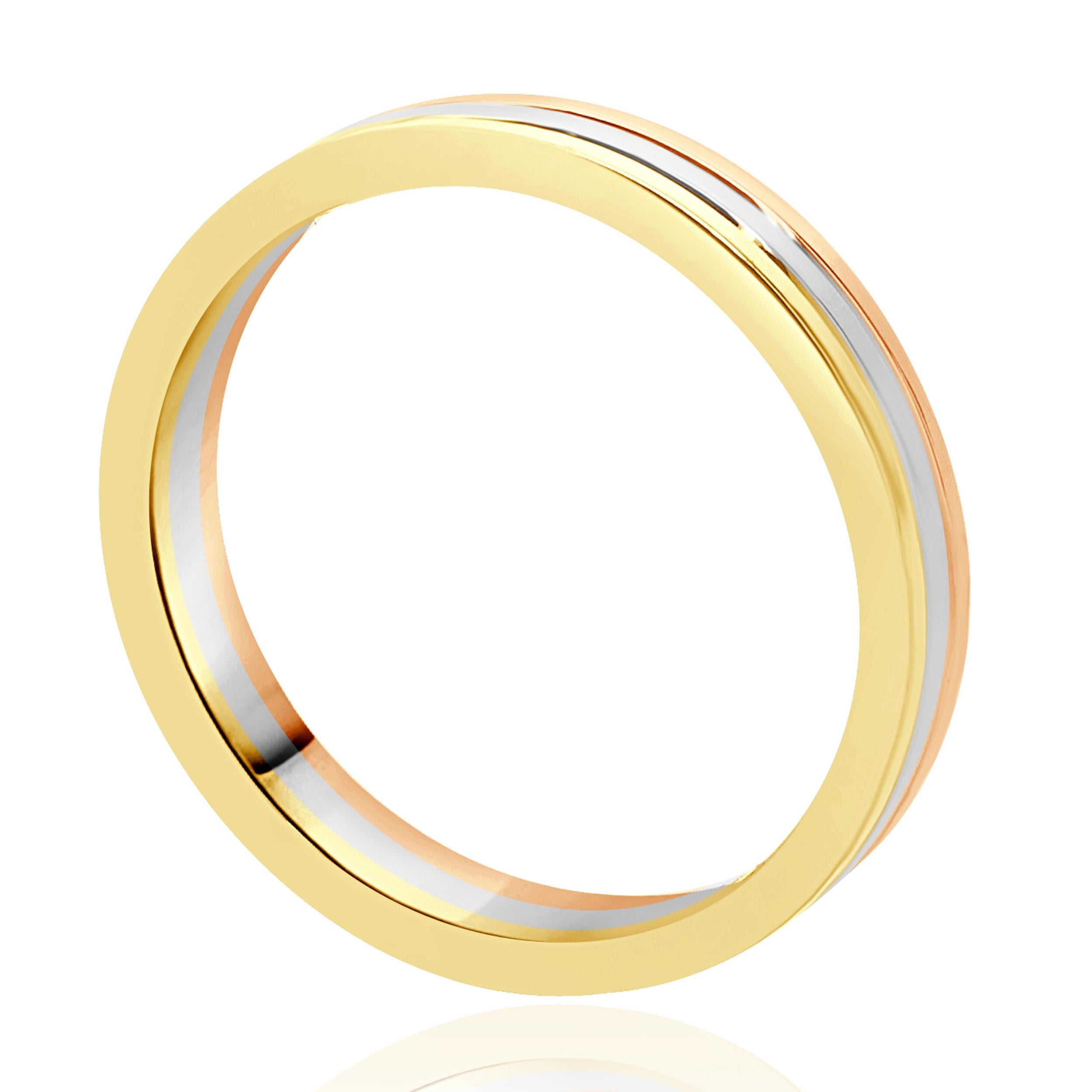 Cartier 18 Karat Tri-Tone Vendome Louis Wedding Band In Excellent Condition In Scottsdale, AZ
