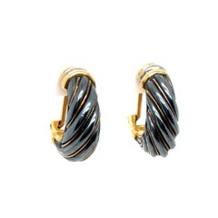 Cartier 18 Karat Tricolor Gold and Silverium Hoop Clip Earrings