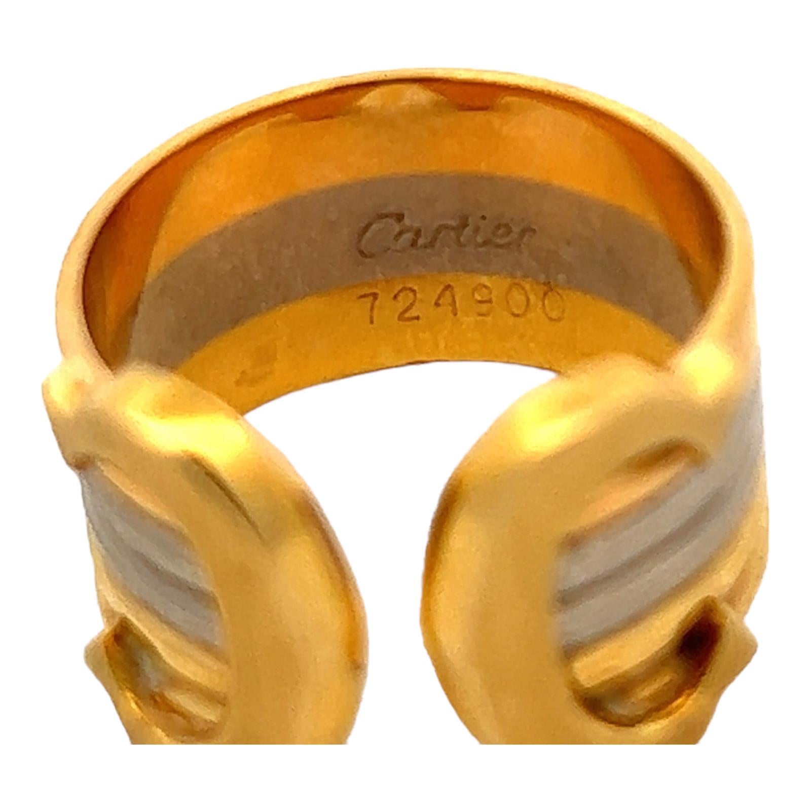 Modern Cartier 18 Karat Tricolor Gold Trinity Double 'C' Pinky Band Ring Size For Sale