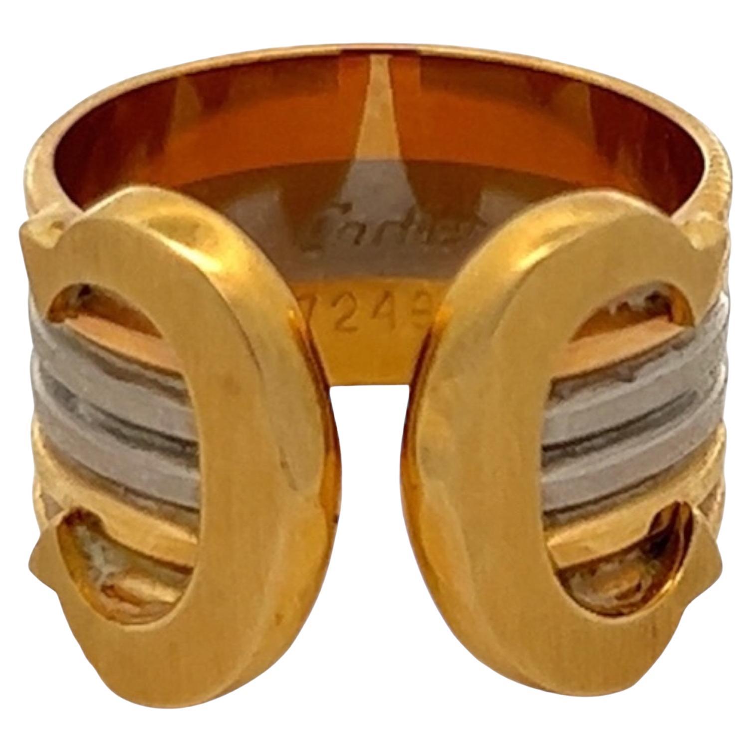 Cartier 18 Karat Tricolor Gold Trinity Double 'C' Pinky Band Ring Size