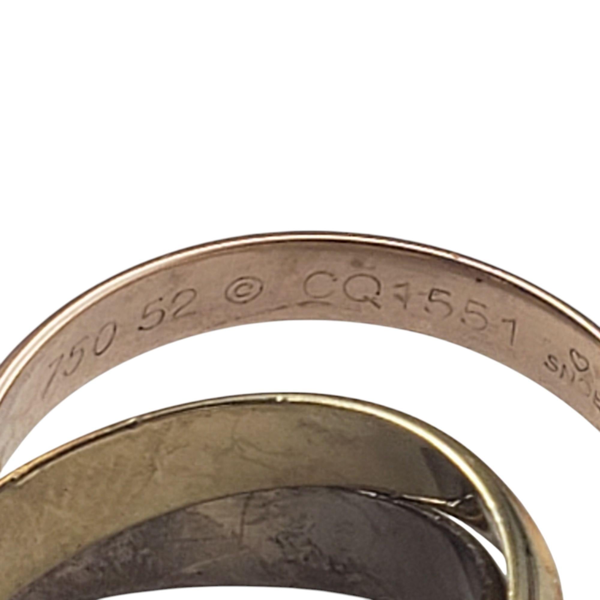 Women's Cartier 18 Karat Tricolor Gold Trinity Rolling Ring Size 6.25 box/papers #21394 For Sale