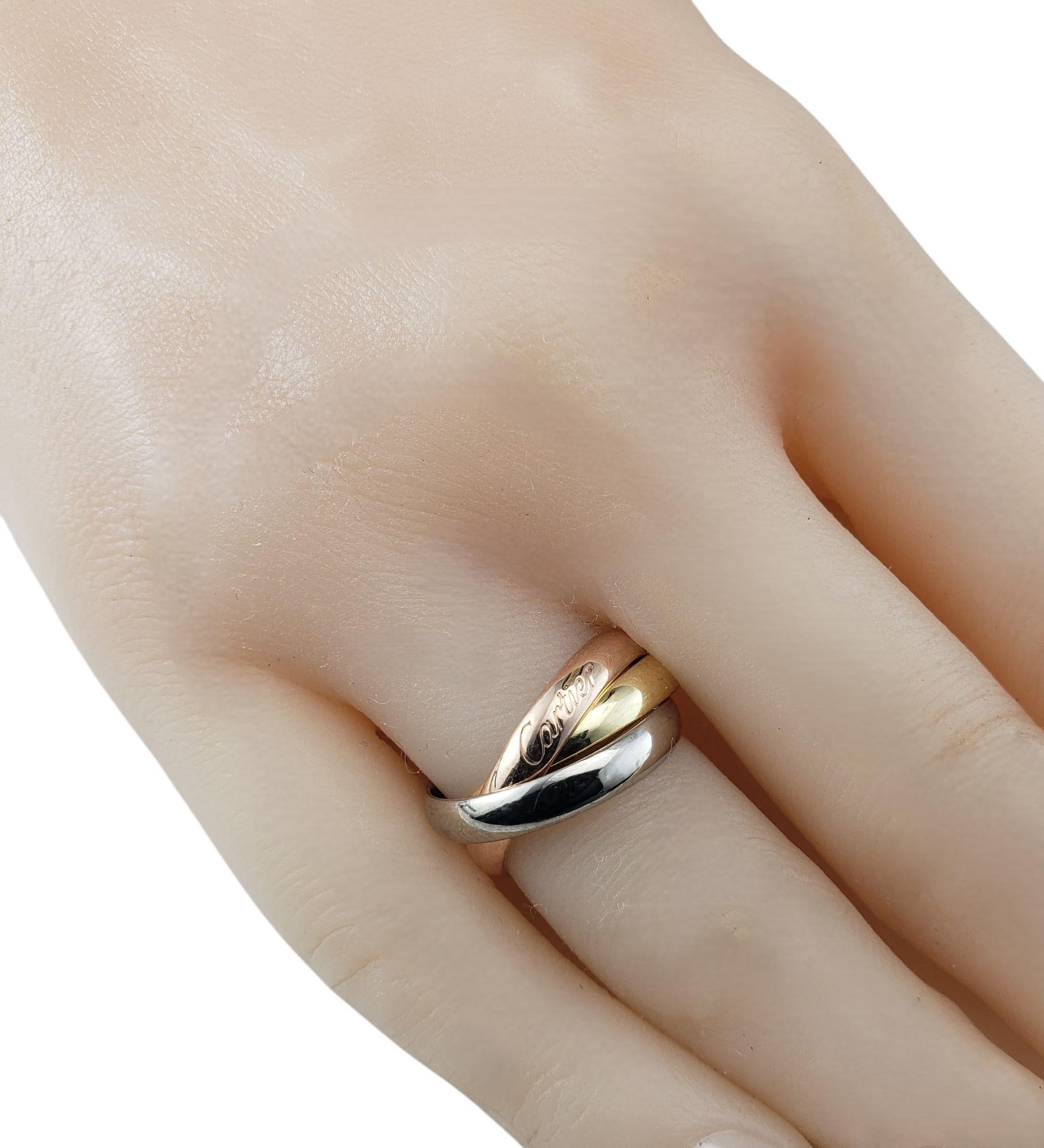 Cartier 18 Karat Tricolor Gold Trinity Rolling Ring Size 6.25 box/papers #21394 For Sale 2
