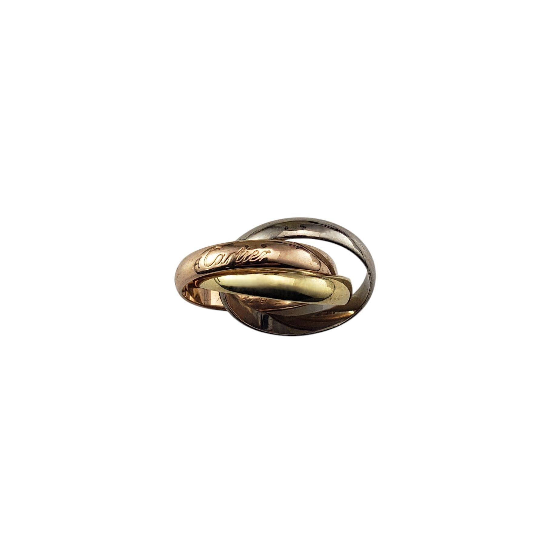 Cartier 18 Karat Tricolor Gold Trinity Rolling Ring Size 6.25 box/papers #21394 For Sale